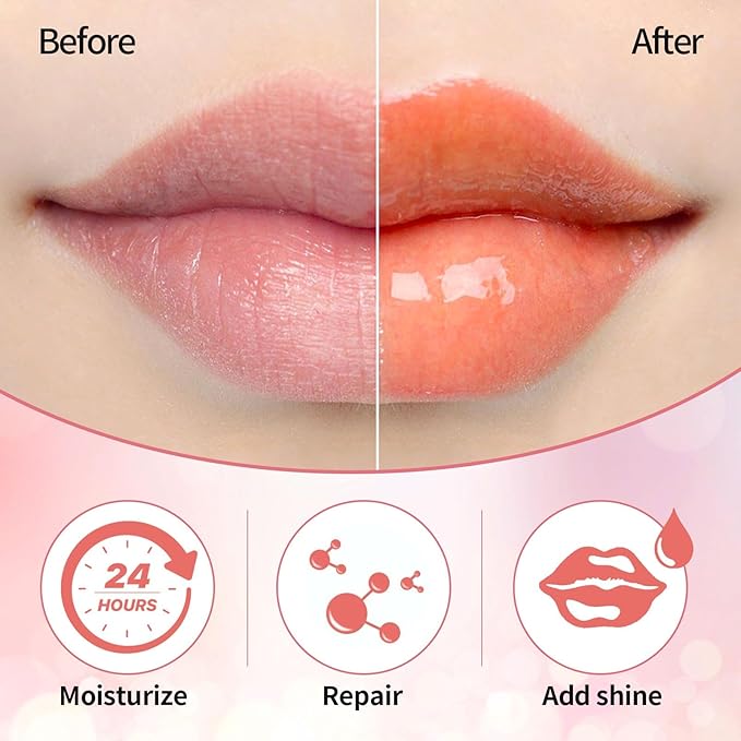 Plumping Lip Oil, Hydrating Gloss Tinted Lip Balm Transparent Lip Care, Big Brush Head Glitter Shine, Long Lasting Nourishing Non-sticky Fresh Texture(CORAL)