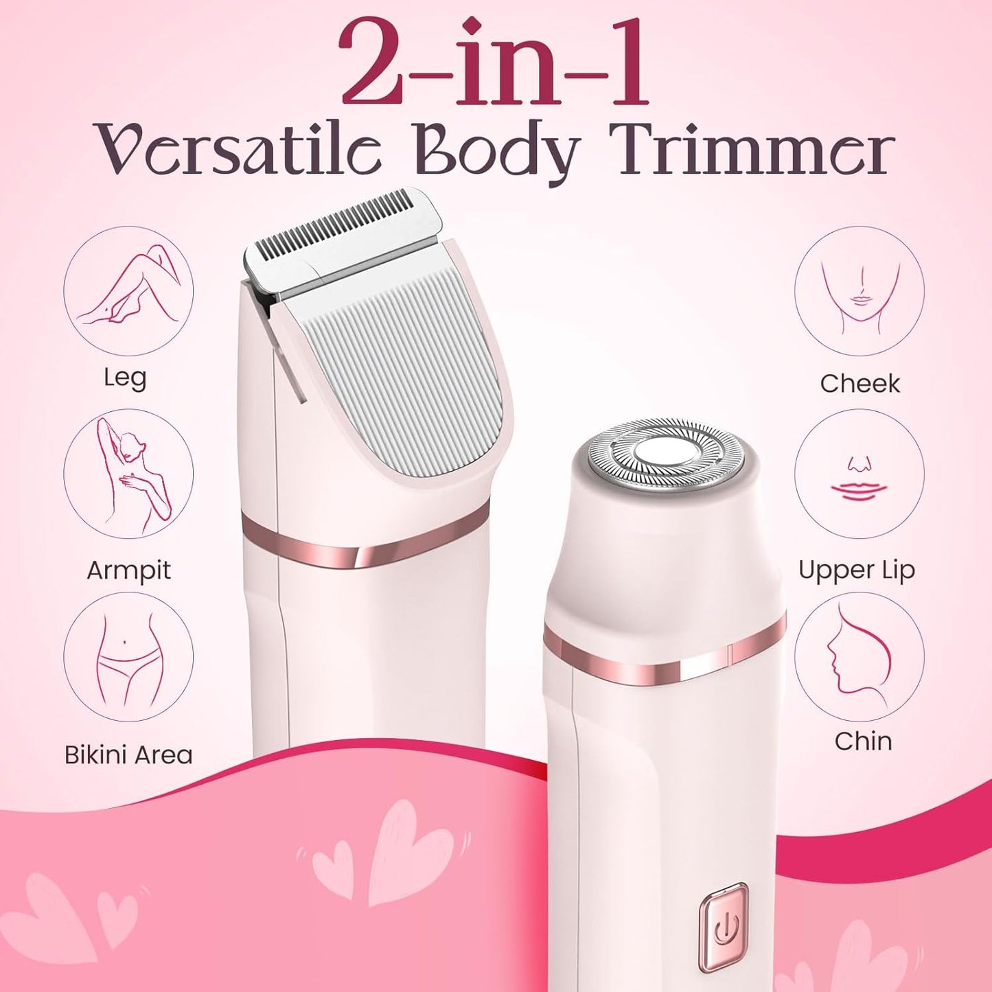 Bikini Trimmer for Women - Painless Electric Razors for Silk Skin,Cordless Body Shaver for Trip,Replaceable Lady Facial Razor, IPX7 Waterproof&Easy Cleaning, Stocking Stuffers Christmas Gifts