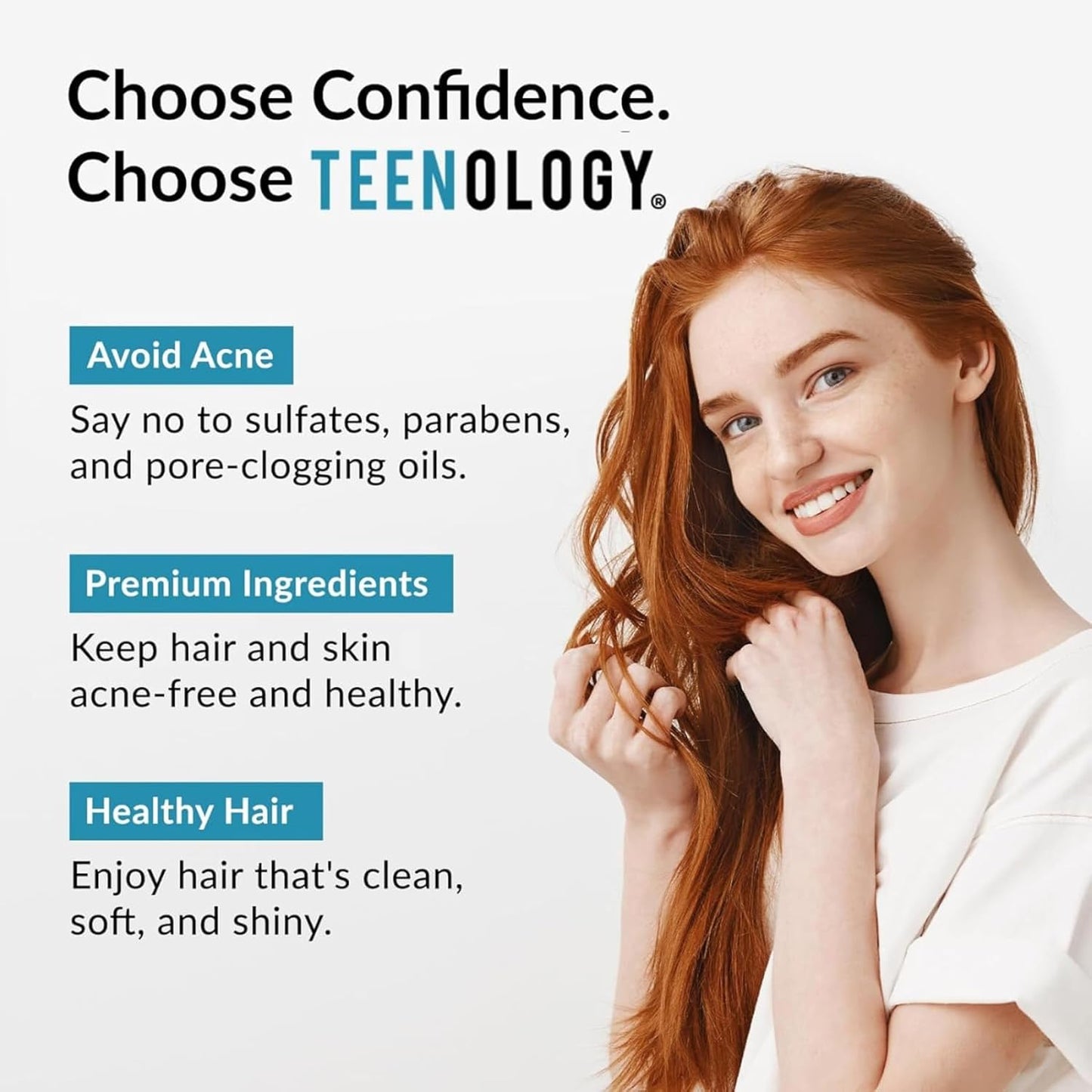 Teenology Shampoo for Teens - Avoid Forehead and Body Breakouts - No Sulfates or Parabens, Noncomedogenic, Natural Botanical Extracts, 16 oz. (Blueberry Pomegranate Cucumber)