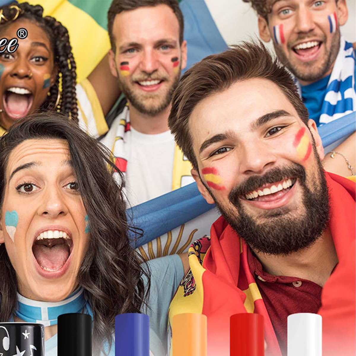 4PCS Blue Red White and Black Lipstick,Face Body Paint Stick Kit, Eye Stick for Halloween,Safe Facepaint Lip Smacking White Foundation Black Lipstick Makeup