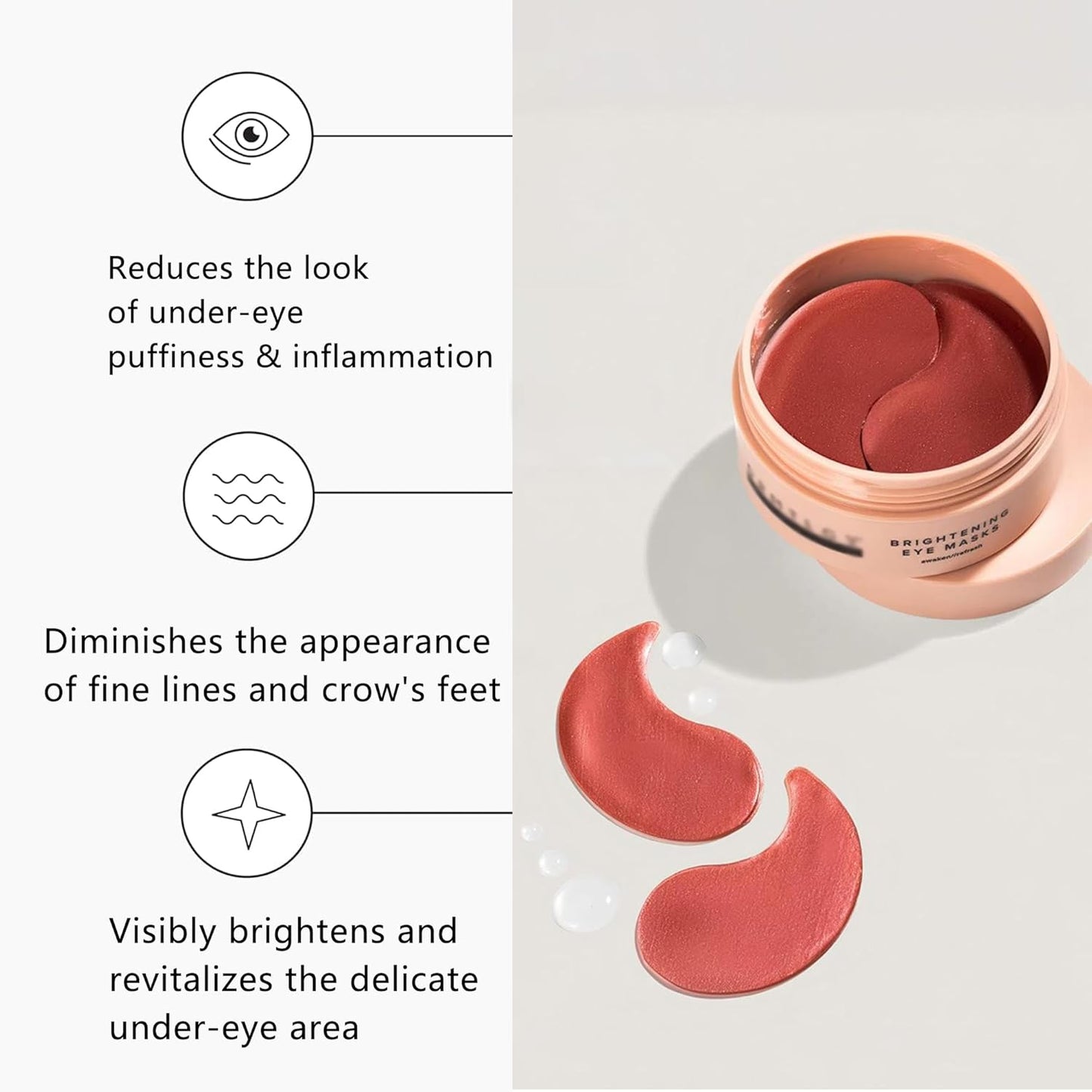 Brightening Eye Masks - Caffeine Eye Masks for Dark Circles and Puffiness with Hyaluronic Acid, Eye Patches for Puffy Eyes, 30 Pairs