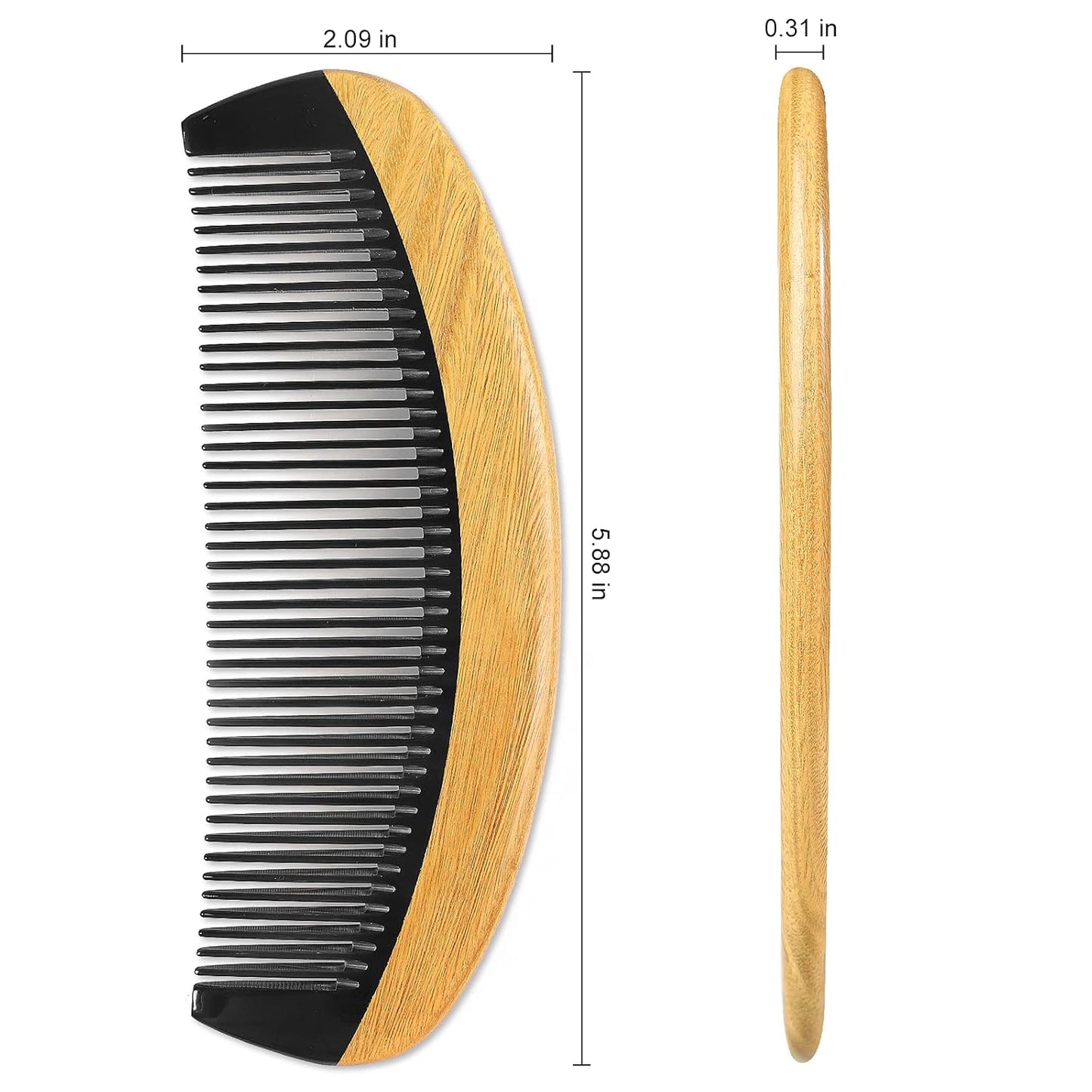Onedor Buffalo Horn With Handmade 100% Natural Green Sandalwood Hair Combs - Anti-Static Sandalwood Scent Natural Hair Detangler Wooden Combs (Buffalo Horn Oval Fine Tooth)