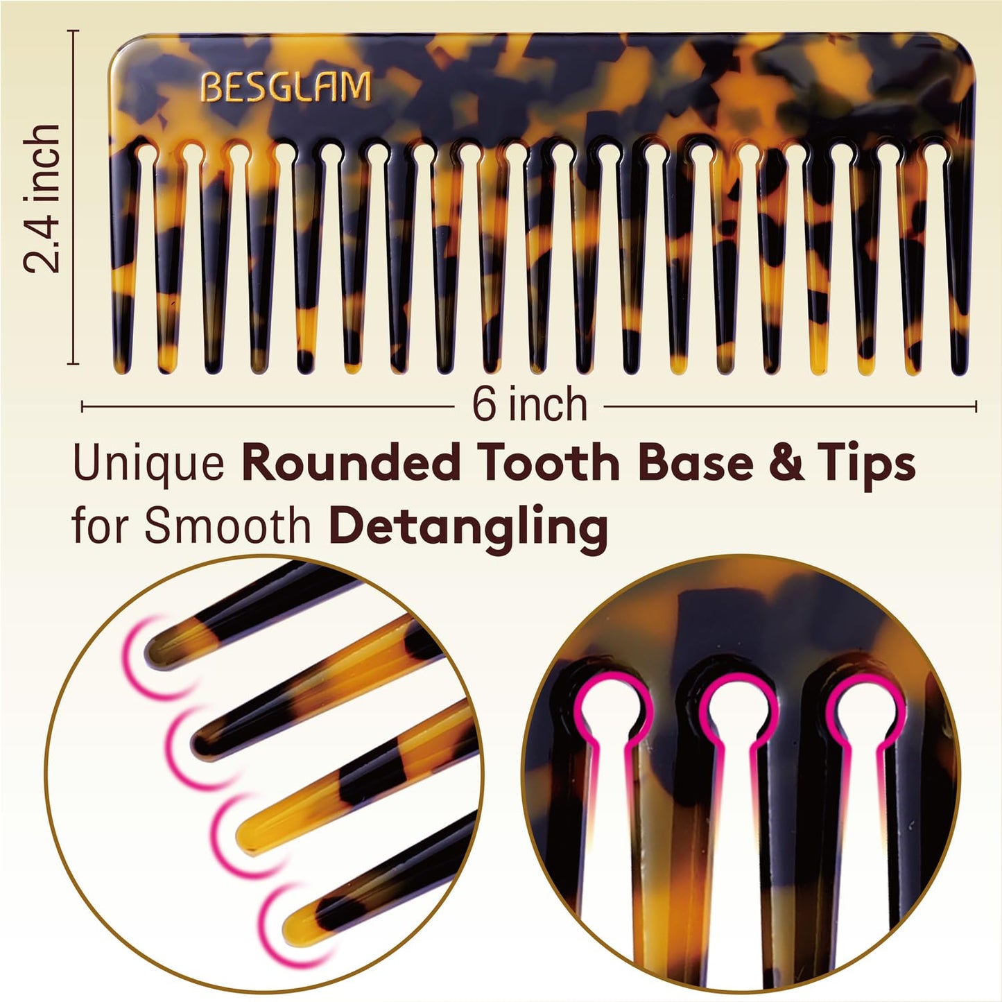 Wide Tooth Comb for Curls & Thick Hair - Large Detangling Comb for Women, 6 Inch Full-hand Length Acetate (Anti-Static), Wet/Dry Use, Reduces Breakage, (Tokyo)