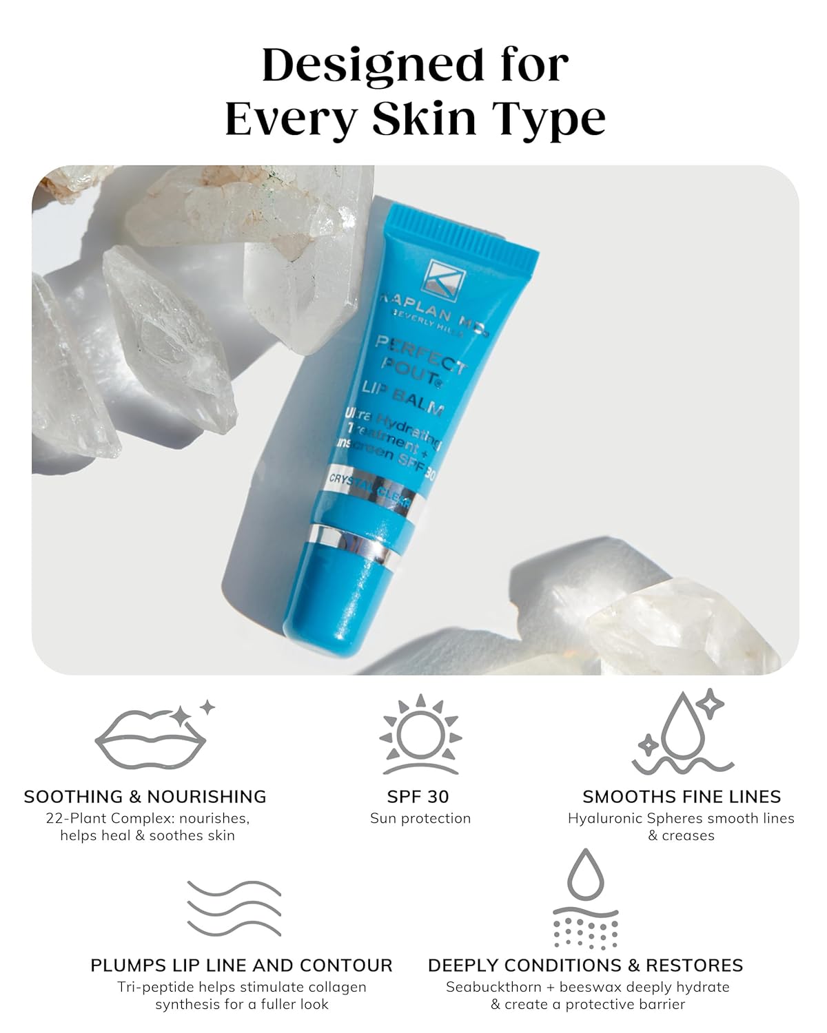 KAPLAN MD Perfect Pout SPF Lip Balm - Ultra Hydrating Lip Treatment for Dry, Chapped Lips - Sunscreen SPF 30 - Smooths Fine Lines - Glossy Finish - Non-Sticky Texture - Rose Blush