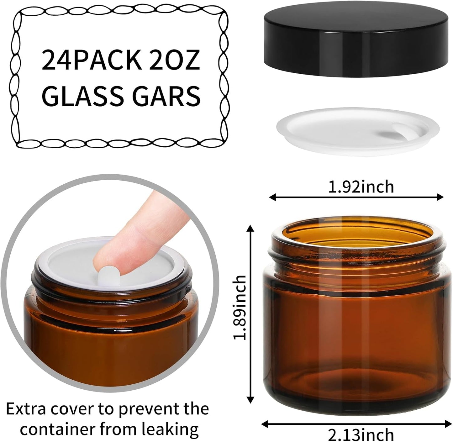 KEYWING 2 oz Amber Glass Jars with Black Lids, 24 Pack Small Cosmetic Jars, Round Empty Sample Container with Inner Liners for Lotions, Cream, Powders and Ointments