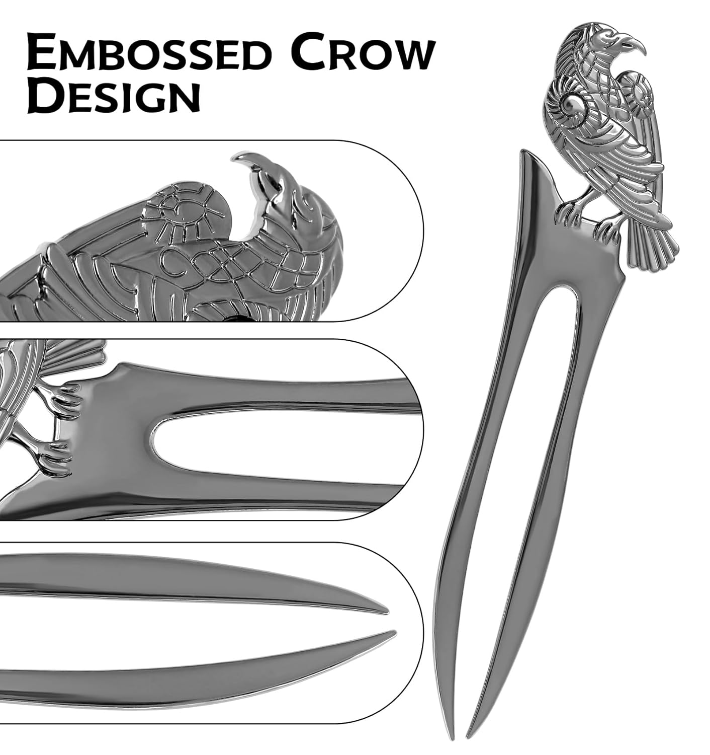 2pcs Metal Gray Raven Forks Styling Pins Black Wicca Witch Hair Stick Slide Renaissance Festival Hair Acceossories for Women 07