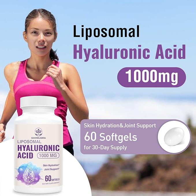 Liposomal Hyaluronic Acid 1000mg, High BioavailabilityHyaluronic Acid Capsules, Dietary Supplement Support Skin and Joint Lubrication, 60 Capsules