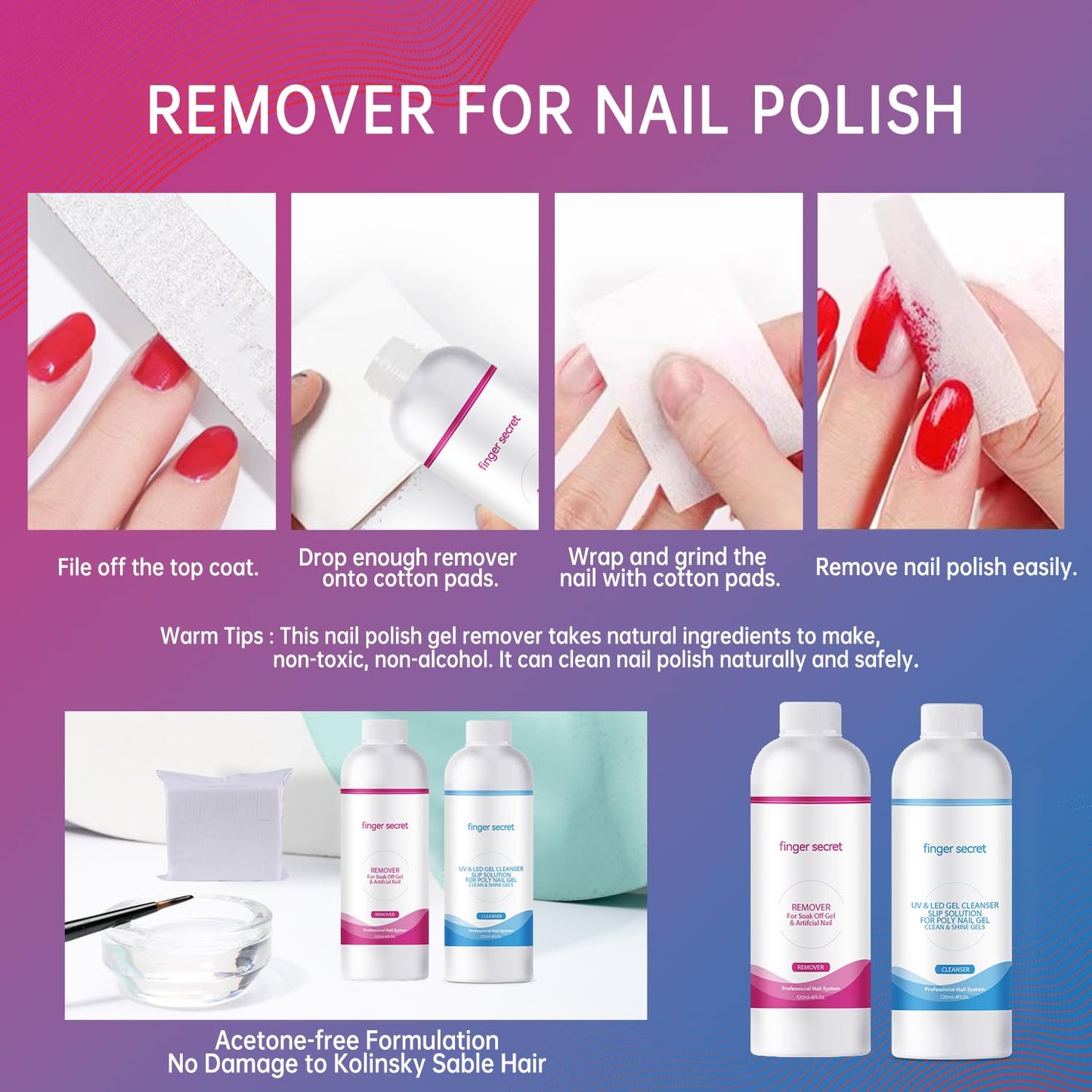 Nail Polish Remover Kit Nail Polish Remover & Slip Solution Polish Remover for Nails Slip Solution for Poly Gel Nails with Glass Cup Nail Cleaning pads