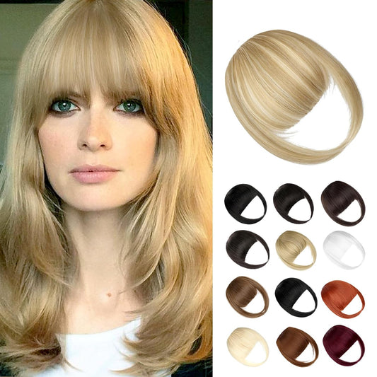 Bangs Clip in Natural Clip-In Faux French Bangs, Easy Curved Blonde Fringe Temples Hairpieces for Daily Wear