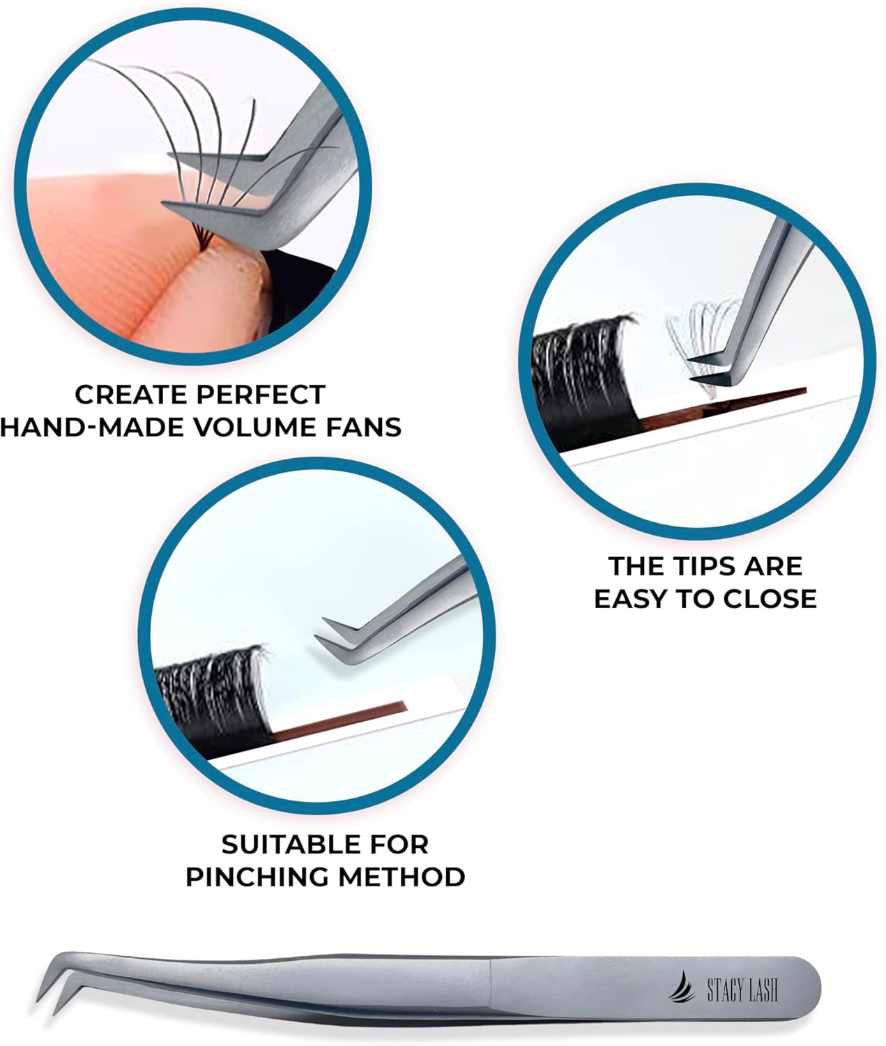 Stacy Lash STL-9 Eyelash Extension Tweezers/Precision Tool for Volume Extensions & False Lashes Application & Premade Fans/Curved Tweezer Tip/Beauty Accessories/Eyelashes Supplies