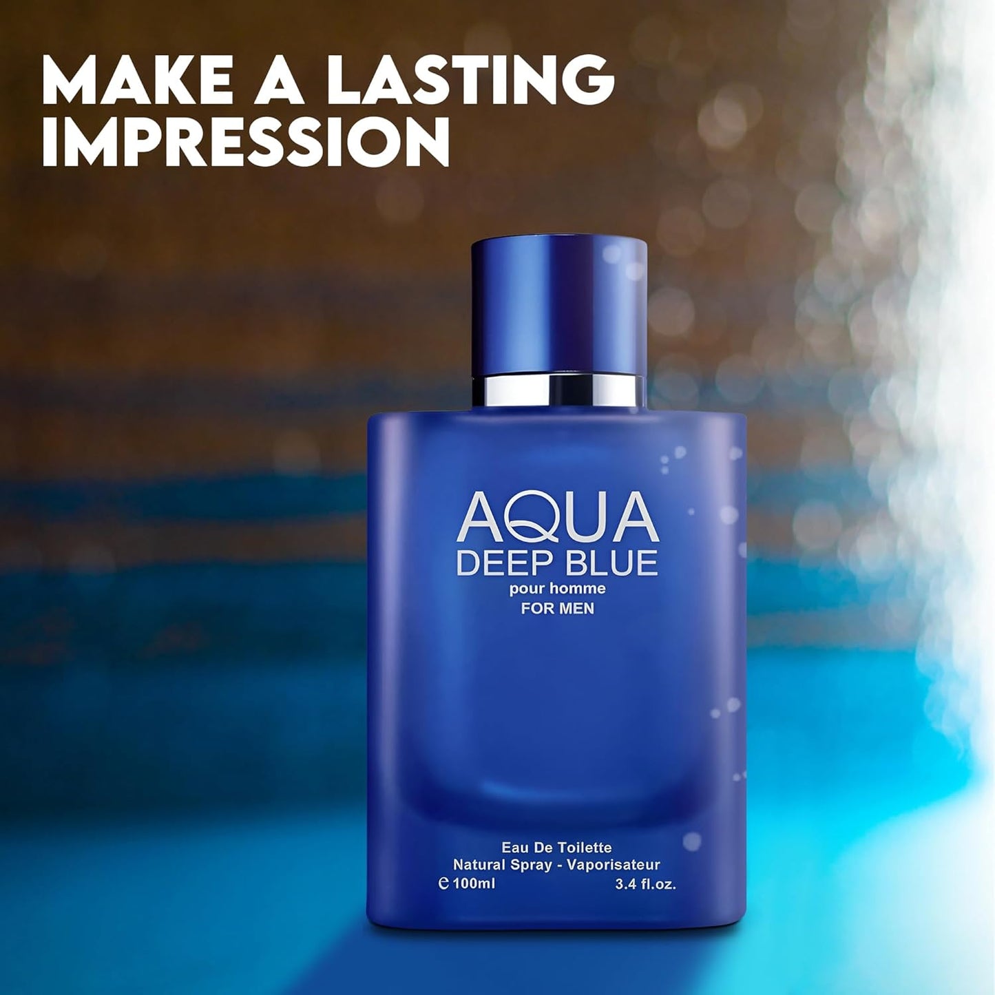 Aqua Deep Blue Cologne for Men Natural Spray Perfume Classic Scent Wonderful Father's Day Gift Eau De Toilette for Daily Use 3.4 Fluid Ounce