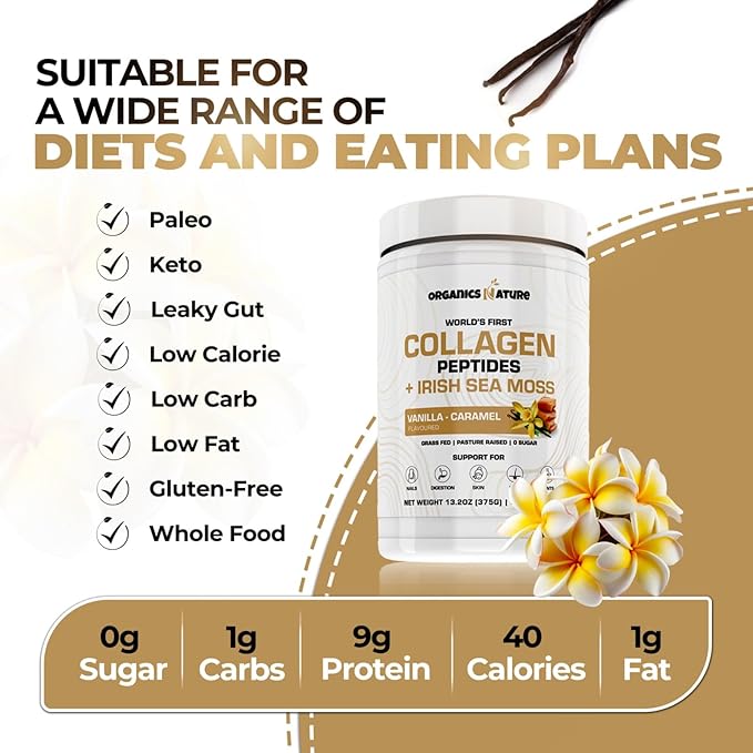 ORGANICS NATURE Collagen with Sea Moss Vanilla Caramel & Black Seed Oil Caps. 1000MG Softgels Bundle.