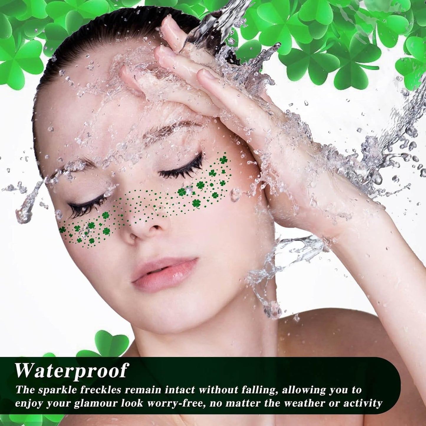 MEICOLY St Patricks Day Accessories,St Patricks Day Temporary Tattoos Face Stickers for Kids Women,Clover Shamrock Stickers,Green Makeup Tattoo,Green Freckles Face Tattoo,6Pcs,2 Styles