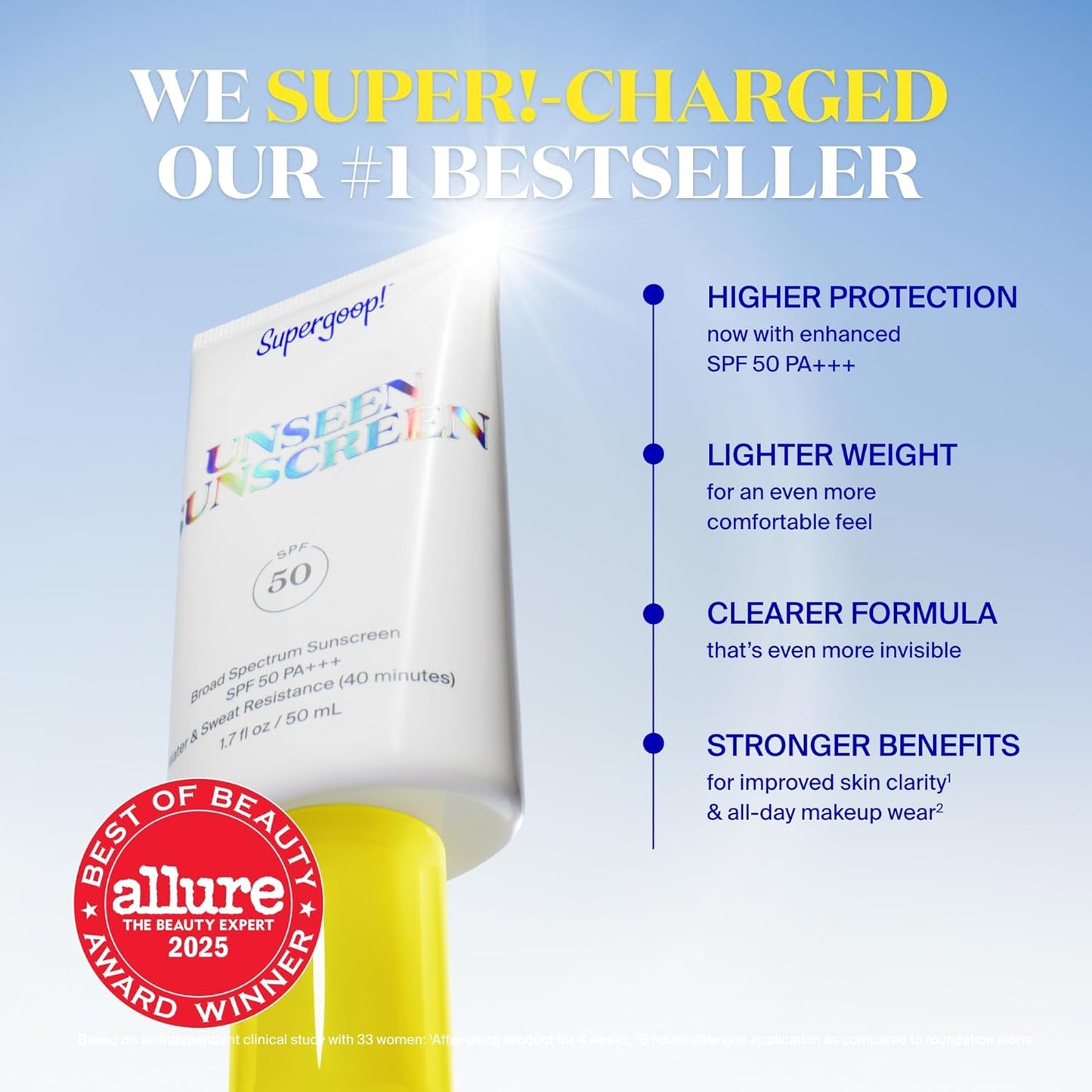 Supergoop! Unseen Clear Face Sunscreen - SPF 50 - Invisible + Broad Spectrum + Makeup-Gripping Primer - Weightless, Scentless, Oil Free - For All Skin Types & Tones - 1.7 fl oz