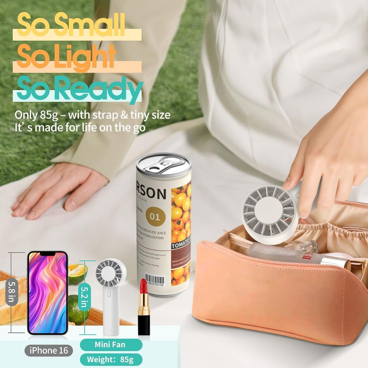 Mini Portable Fan, USB Personal Handheld Fan with 3-Speed Cooling Wind Rechargeable Battery Operated Mini Pocket Design for Desktop/Travel/Outdoor/Vacation/Concerts/Lash Makeup-Grey