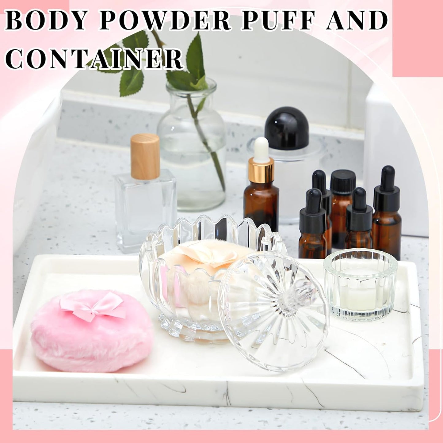 Tioncy 3 Pcs Large Body Powder Puff and Container Powder Container with Puff Powder Puff Crystal Container Soft Washable Reusable Velour Face Body Glitter Powder Puff Wet Dry Makeup(Clear,Cute)