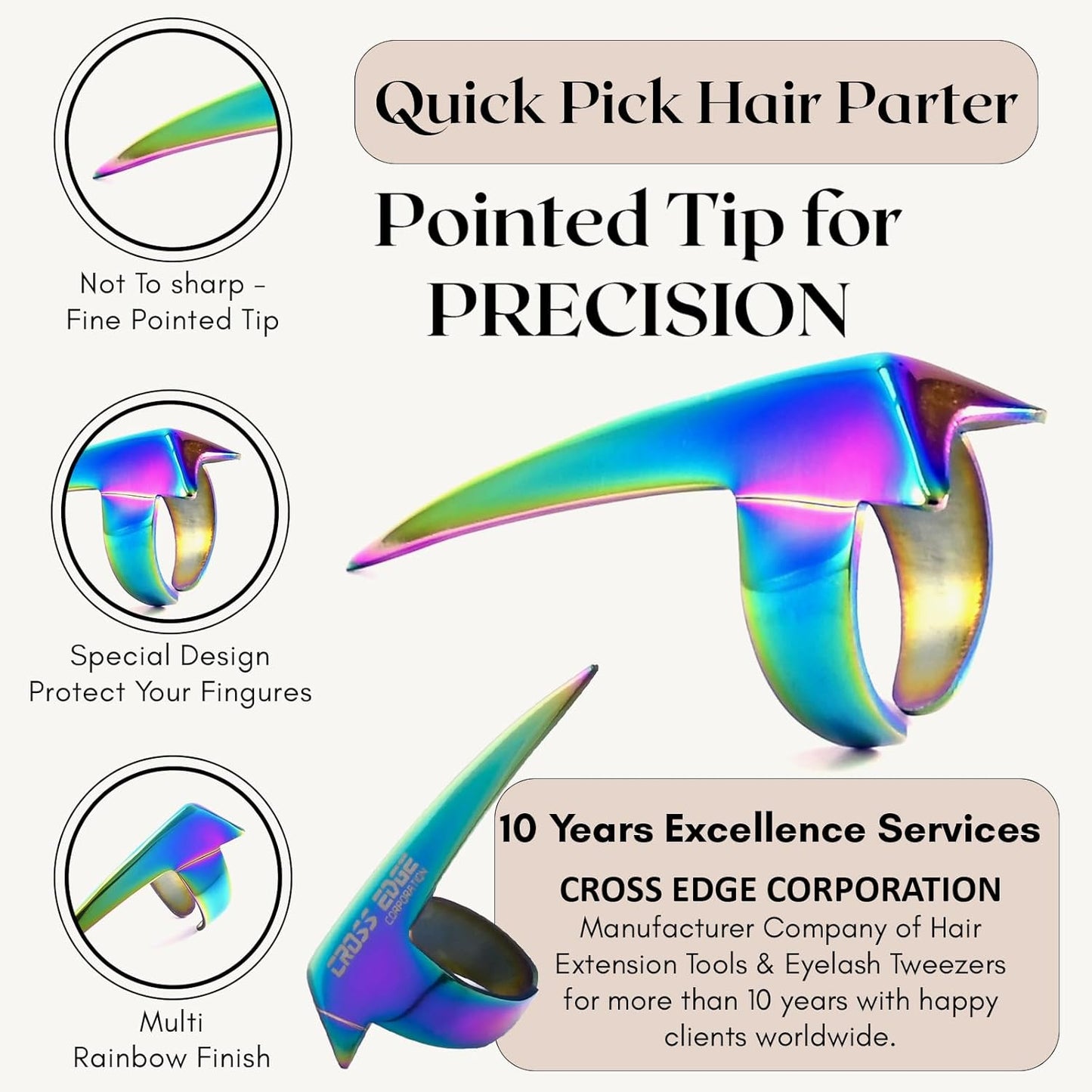 My Hair Tools Hair Parting & Sectioning Ring - Stainless Steel Finger Braiding Hair Pick Tools for Durable Dreadlocks Wig, Weaving & Quick Installation of Human Hair Extension Tools (1PC, Rainbow)