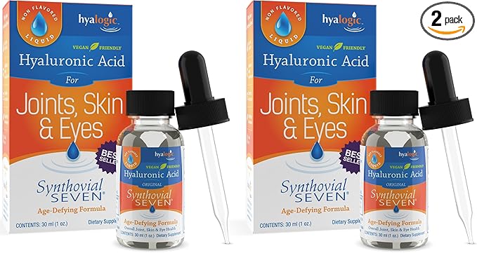 Hyalogic Synthovial Seven - Oral Hyaluronic Acid Supplement 1oz (Pack of 2) - Liquid HA Supports Skin, Eye, and Lip Hydration - Gluten-Free, Vegan