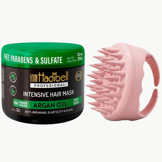 Hydrating Argan Hair Mask & Scalp Massager, Deep Conditioner for Dry, Frizzy or Curly Hair, Deep Repair for Damaged Hair Care Treatment 13.1 oz - Silicone Scalp Scrubber for Dandruff and Exfoliating