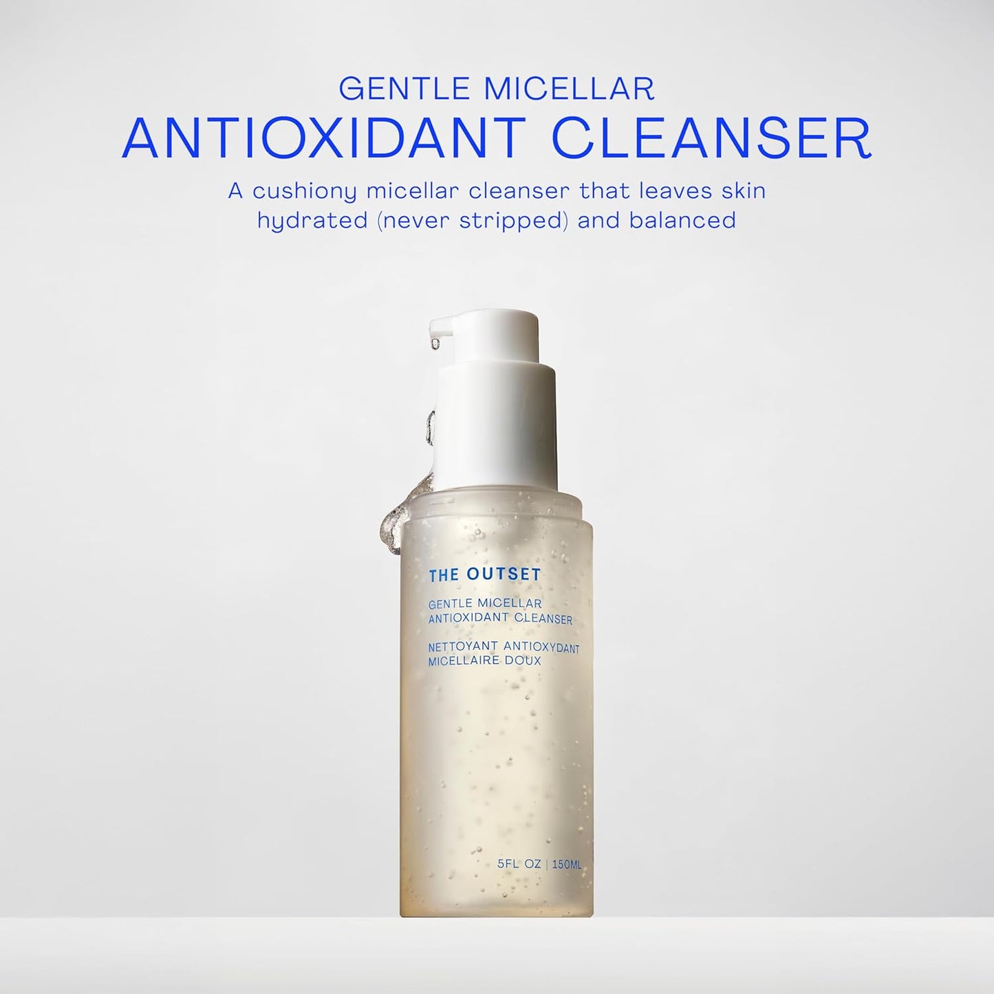The Outset Gentle Micellar Antioxidant Cleanser - Gel Face Wash + Makeup Remover - Hydrating and Brightening - Fragrance Free for Sensitive Skin - Clean, Vegan, Gluten Free, All Skin Types - 5 fl oz