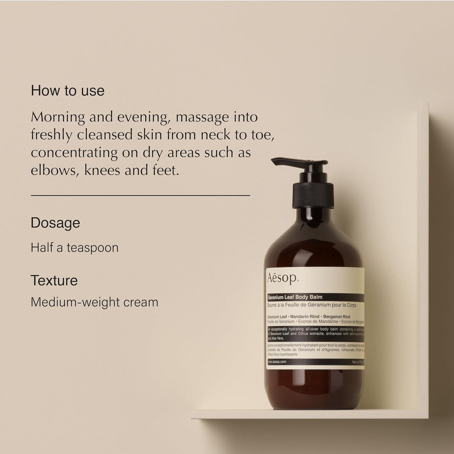 Aesop Geranium Leaf Body Balm | Skin Softening, Hydrating Body Balm | Nut Oils, Geranium Leaf and Citrus Extracts | 16.9oz / 500mL