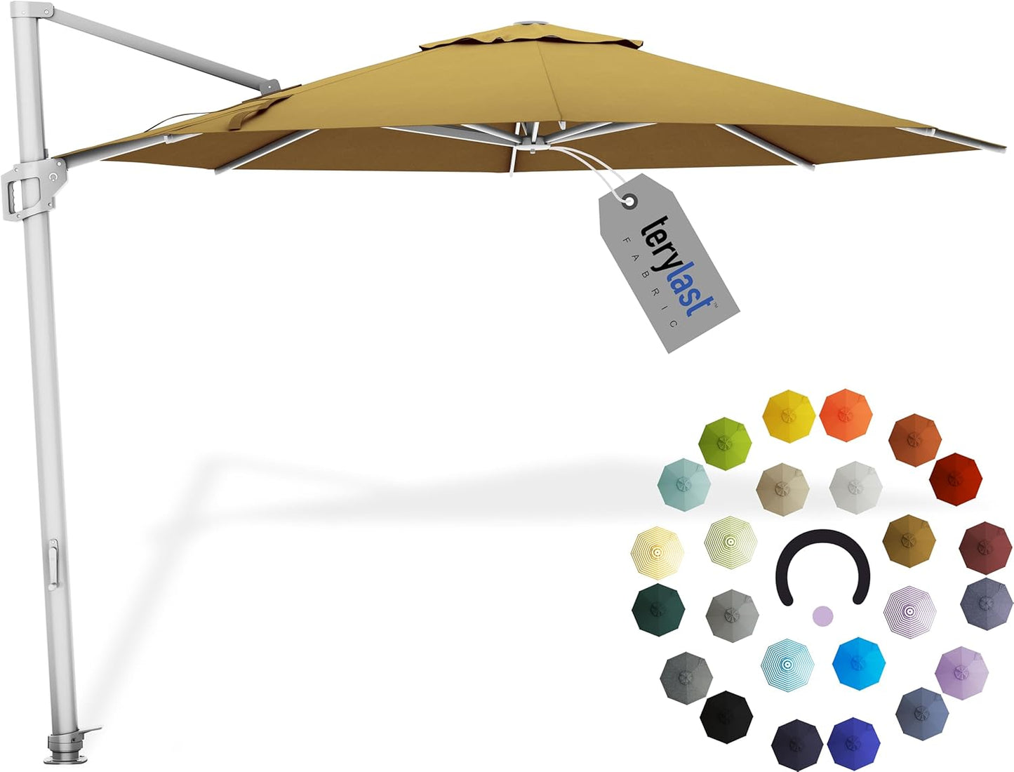 Midtown Umbrellas 10 Ft Outdoor Cantilever Patio Umbrella w/Terylast Bright Orange Fabric - Rotate 360° Offset Patio Umbrella, Deck Patio Umbrella, Backyard Umbrella & Garden Umbrella - Silver Frame