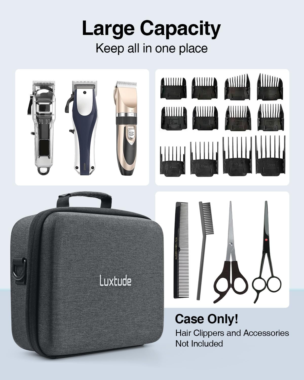 Luxtude Travel Barber Case, Hard Barber Bags for Clippers and Supplies, Travel Hair Clipper Case, Clipper and Trimmer Cases with Shoulder Strap, Easy Carrying