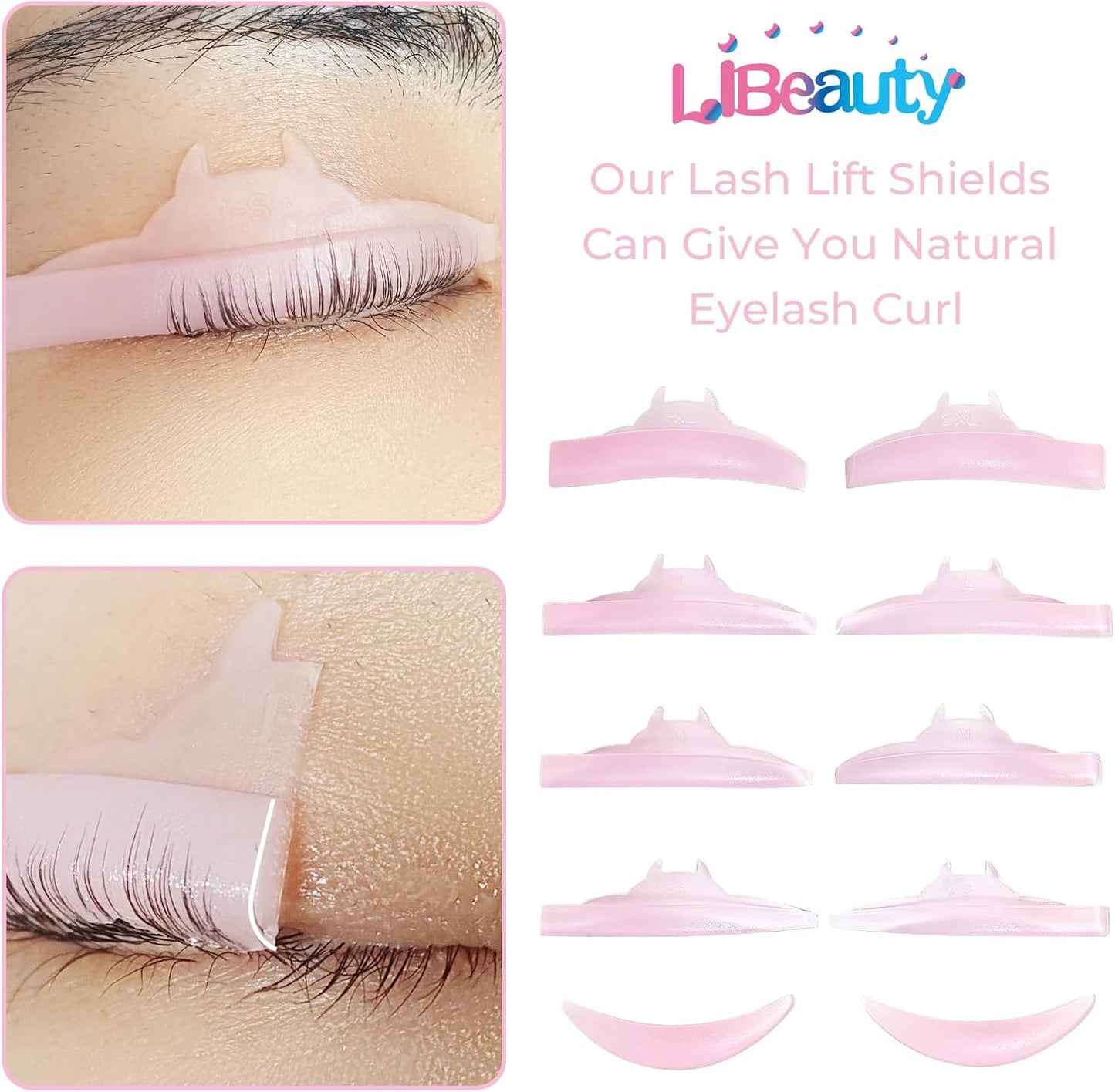 Libeauty Premium Lash Lift Rods, 4+1 Set with Lower Eyelash Shields, Reusable Soft Silicone Pads for Eyelash Curling & Lifting, Pink Monster Shape
