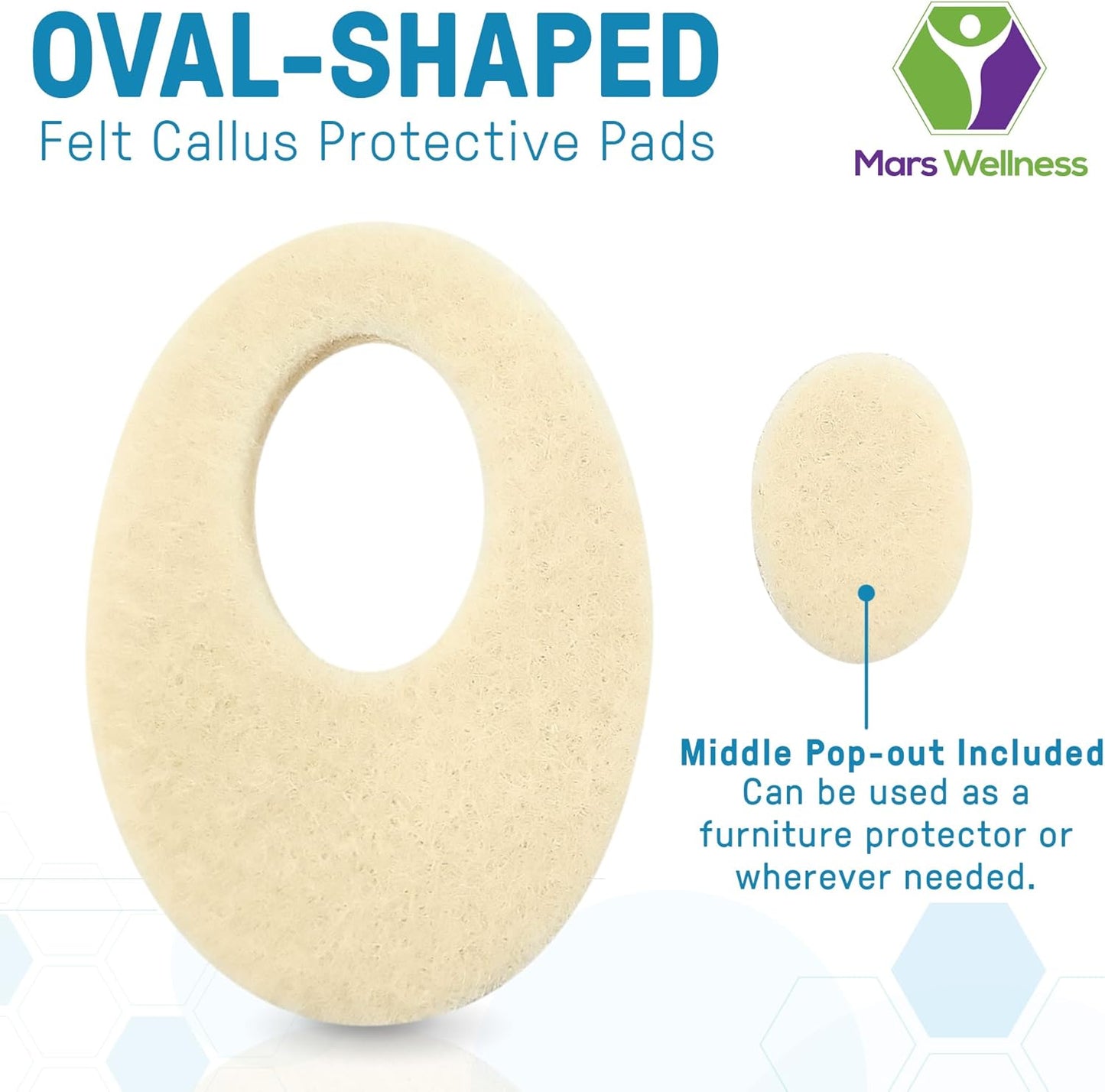 Oval Shaped Felt Callus Protective Pads - Adhesive Foot Pads That Surround Calluses from Rubbing On Shoes - 1/8" - 25 Pack