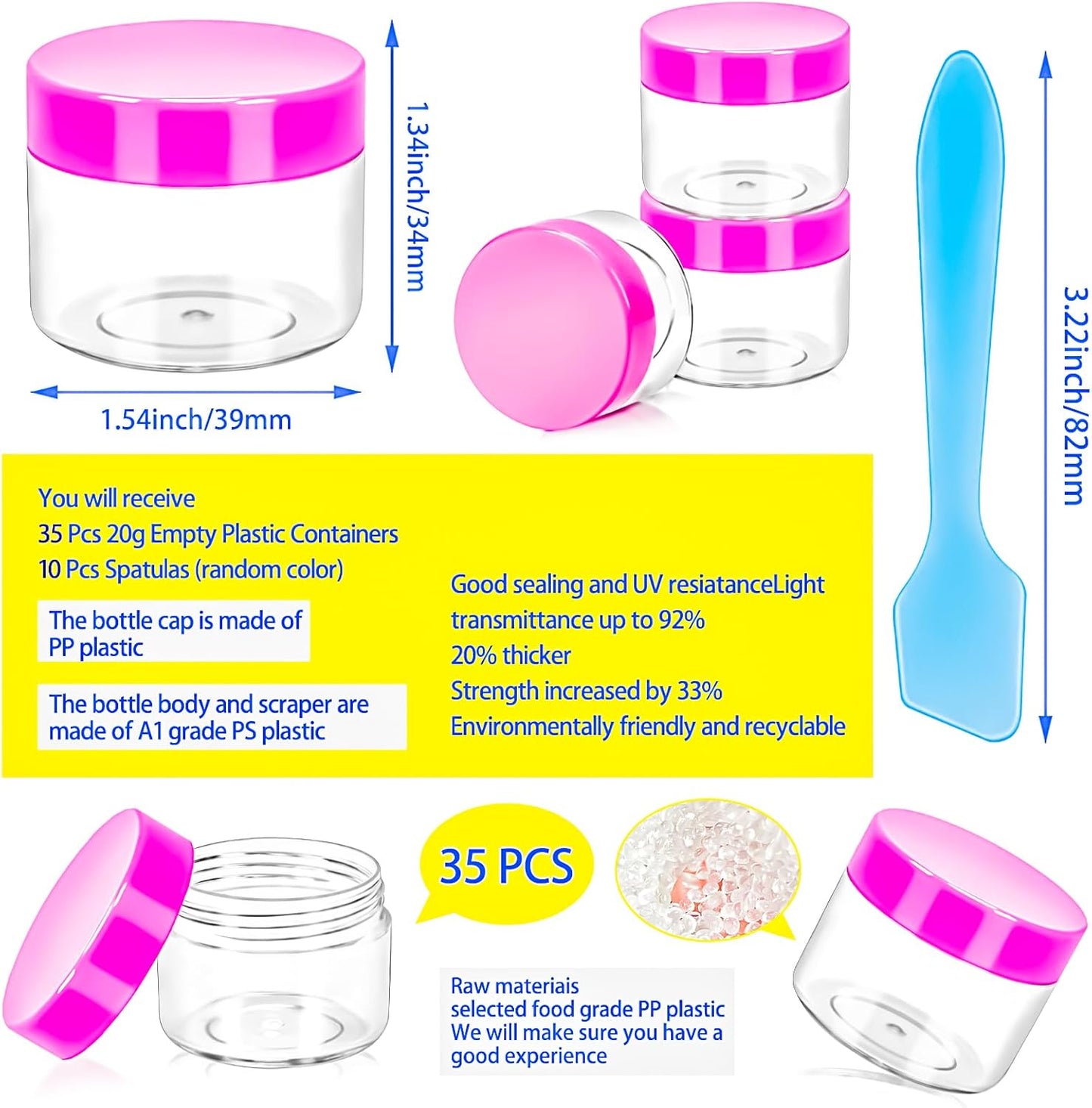 MotBach 35 Pack 20g Plastic Jars Containers, 20ml Travel Size Container Jars with Lids, 0.7oz Round Clear Cosmetic Container Jar for Travel Makeup Cosmetic Cream Sample Lip Balm Salve Beauty Lotion