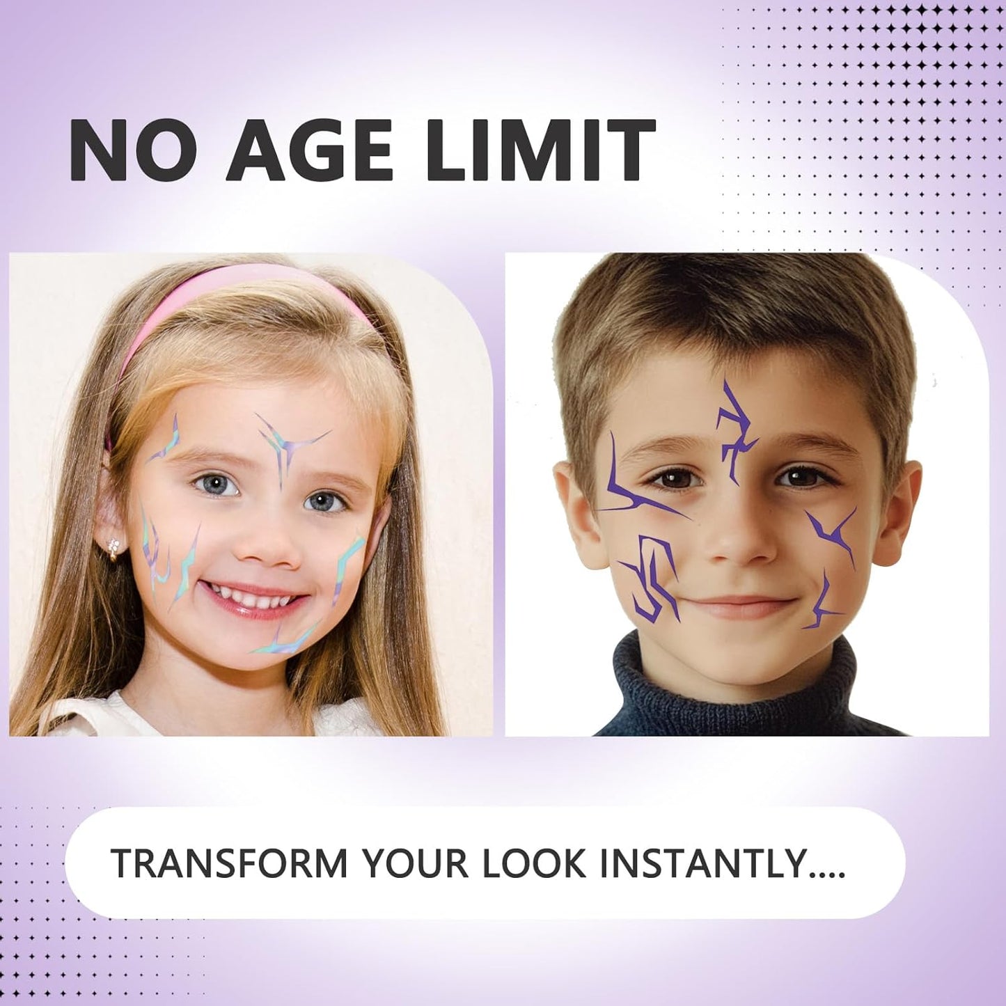 Purple Ombre Temporary Patterns Tattoo – Halloween Water Transfer Realistic Waterproof Body Art for Cosplay, Halloween, and Party Makeup (4 PCS)