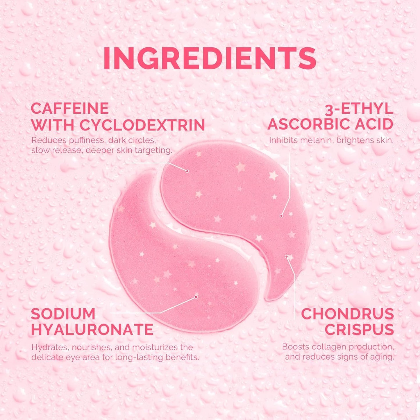 Under Eye Patches for Puffiness and Dark Circles: Caffeine Gel Masks for Undereye Wrinkles Bags - Instant Moisturizing Brightening Skincare Pads - Gift for Women Mom Wife - 30 Pairs (Rose)