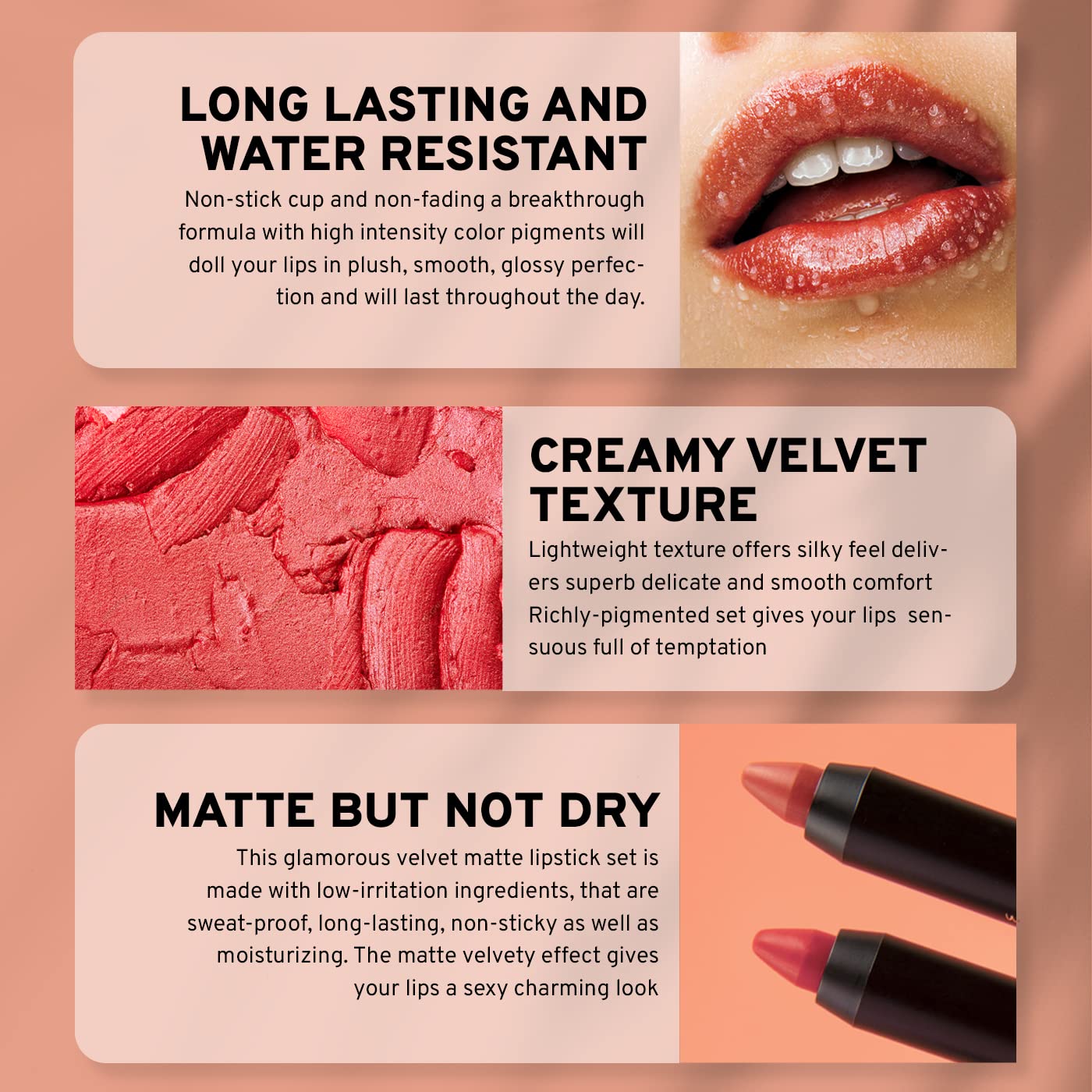 Matte Lipstick Set - 12-Piece Lip Crayon Set With Nude, Pink, Mauve & Red Shades - Waterproof, Long-Wearing Smudge Proof Lipstick Formula with Rich Colors & Pigments