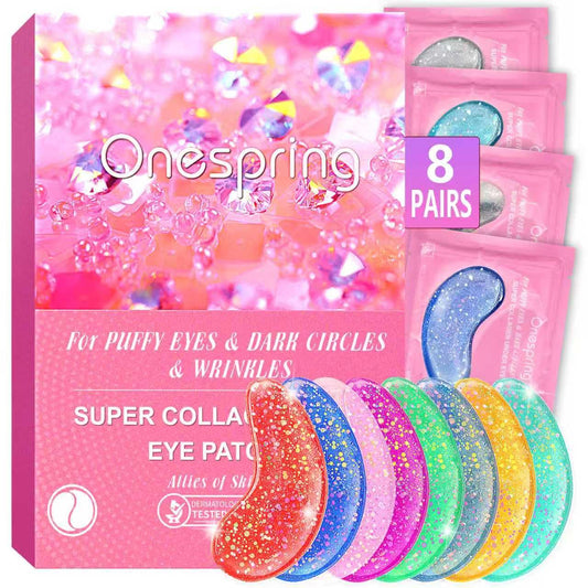 Eye Masks (8 Pairs) - Travel Essentials - Under Eye Patches for Dark Circles, Puffiness, Fine Lines with Collagen, Revitalises and Refreshes Your Skin, Bridesmaid Gifts for Her