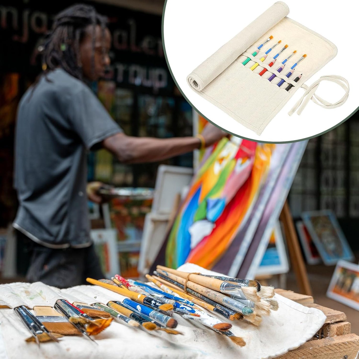 YOKIVE Color Pencil Organizer, Painting Brush Holder Artist Roll Art Craft Supplies Bag for Marker Outdoor Travel Organizing, 22 Slots, White