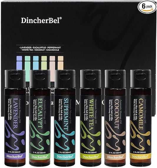 Massage Oil Kit for Massage Therapy, Spa Relaxing Aromatherapy Body Oil Set - Natural Scents of Lavender, Eucalyptus, Sweet Almond, White Tea, Coconut & Jojoba Oil (6 Pack)