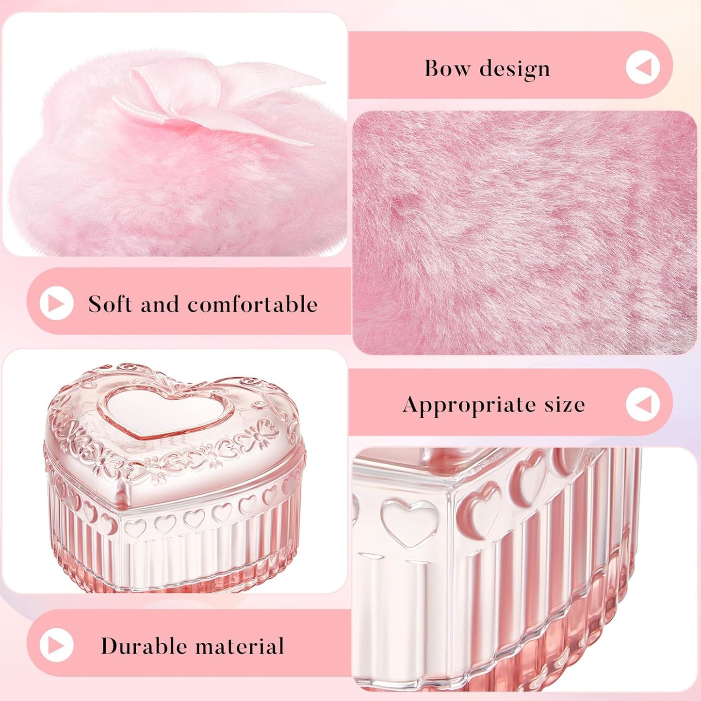 Tioncy 3 Pcs Large Body Powder Puff and Container Powder Container with Puff Crystal Soft Washable Reusable Velour Face Glitter Wet Dry Makeup(Pink,Heart)