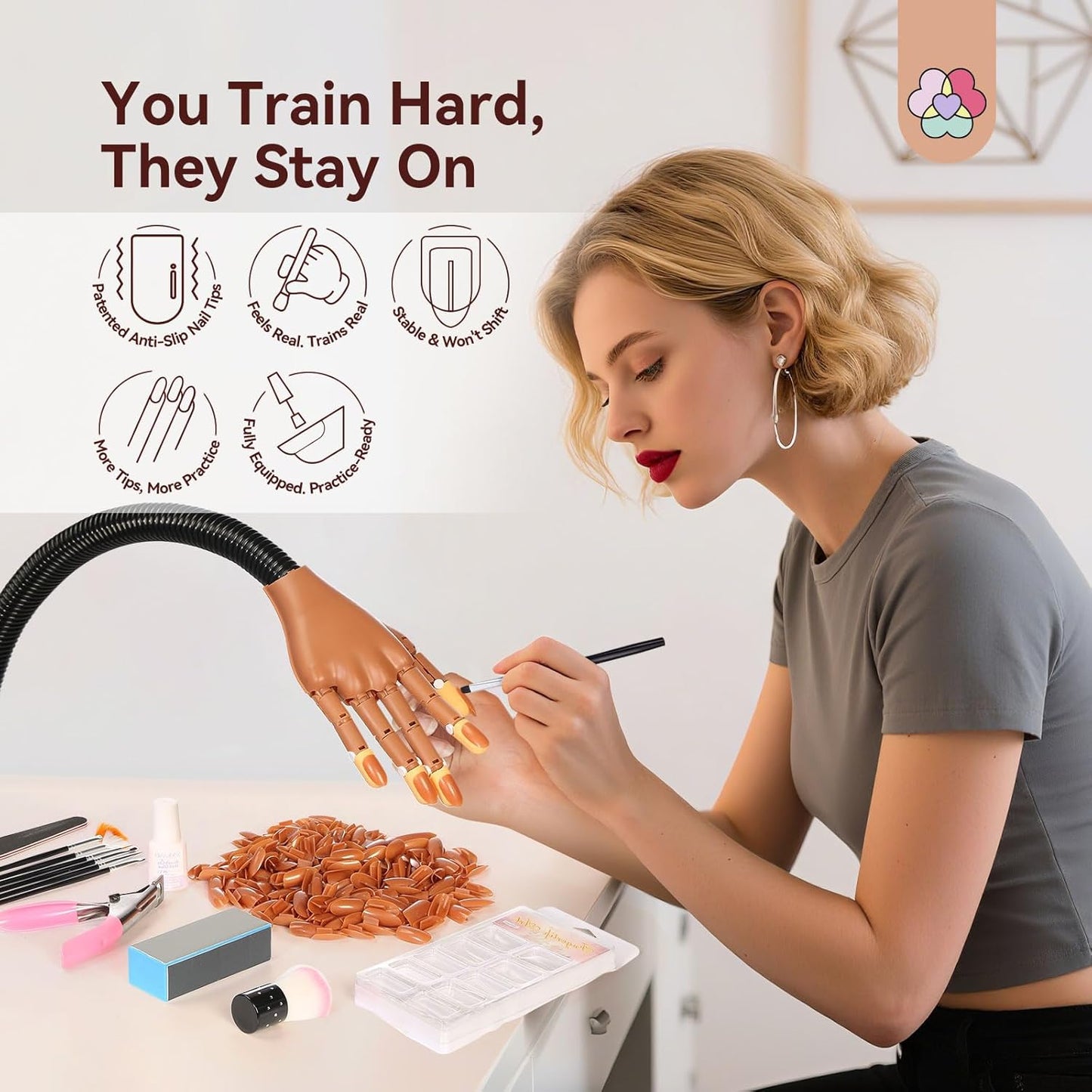 Saviland Advanced Practice Hand for Acrylic Nails: 2025 Upgraded Anti-Slip Nail Practice Hand Flexible Nail Tech Supplies 200Pcs Nail Tips Nail Glue Clipper Manicure Trainng Hand Nail Kit for Beginner