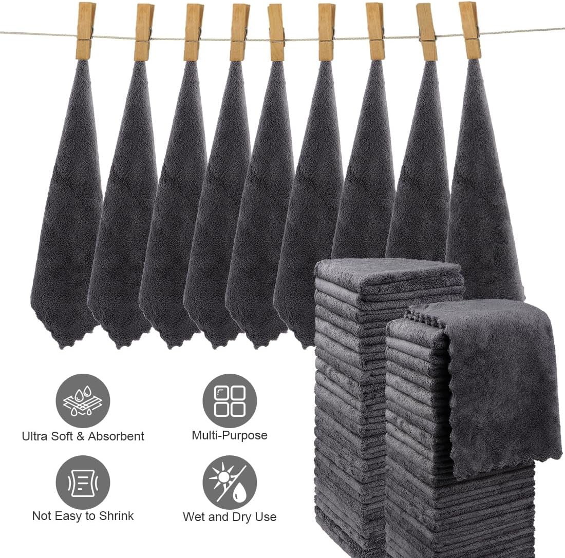 Orighty Washcloths 48 Pack, Ultra Soft Face Cloths 12 x 12 inch, Absorbent & Quick Drying Coral Velvet Washcloth Bulk, Multi-Purpose Face Cloth for Household, Cleansing and Sport (Grey)