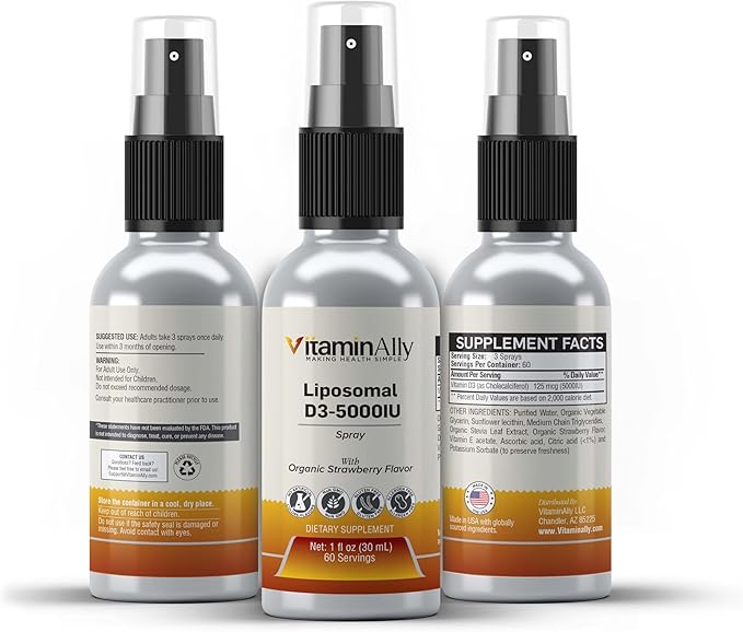 Liposomal Liquid Vitamin D3-5000IU Spray | 2 Month Supply |1 fl oz | Non-GMO | Sugar Free| Gluten Free | Travel Friendly | Supports Bone Health, Immune System and Healthy Mood