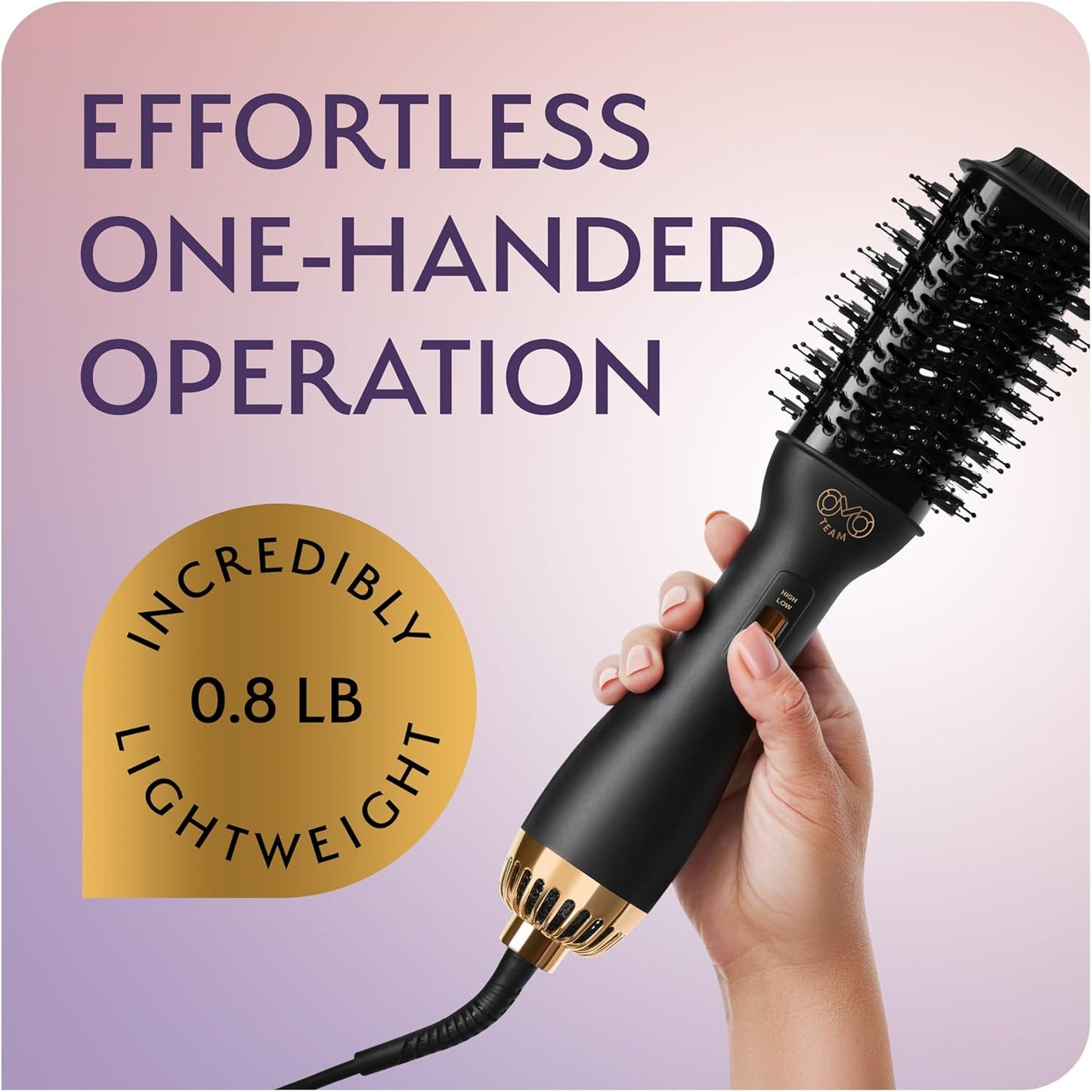 Professional Dual Voltage Blowout Hair Dryer Brush for European Travel 110V-120V/220V-240V, Black Gold Dryer and Volumizer, Hot Air Brush for Women, 2.4 INCHES Oval Shape