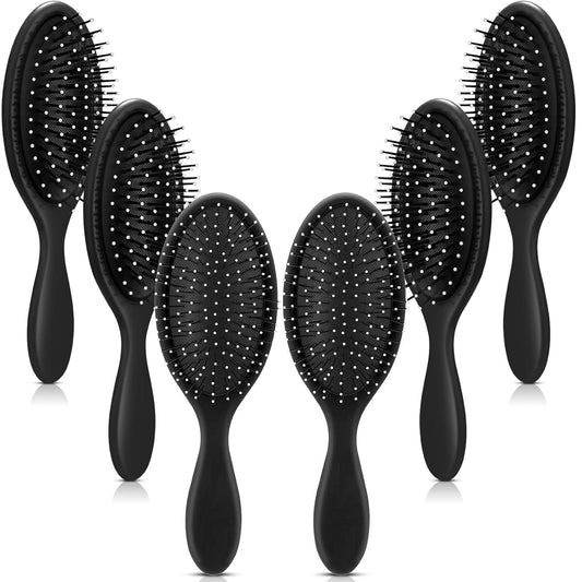 Nuenen 6 Pcs Wet Detangler Hair Brush Travel Dry Hair Brushes Detangling Hairbrush with Soft Bristles for Women Men Girls Boys(Black)