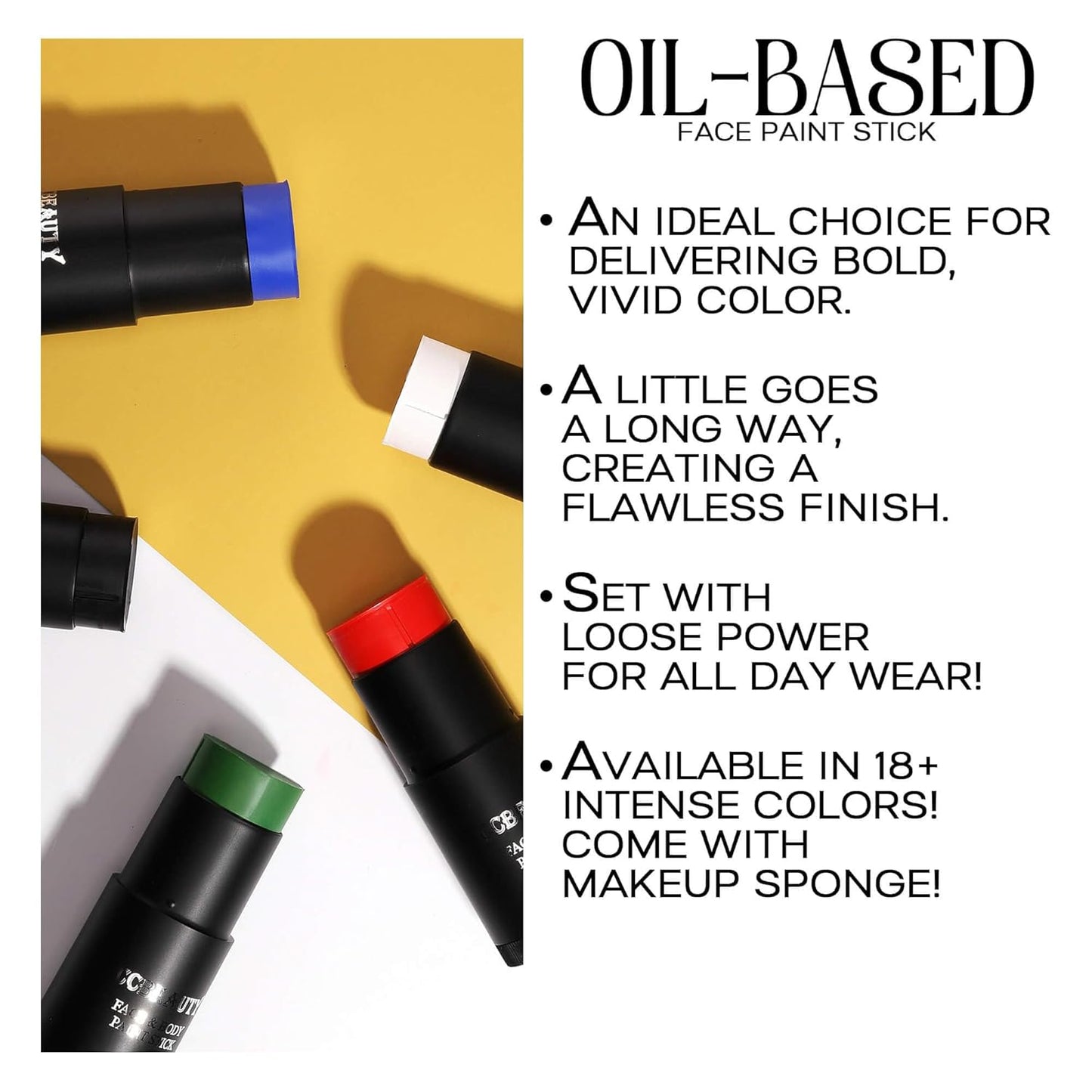 CCbeauty Light Green Witch Face Paint Stick,Face Panting Kit,Non Toxic SFX Makeup For Gamora Halloween Costume Cosplay,Professional FX Body Paint,Full Coverage Painting Foundation With Makeup Sponge