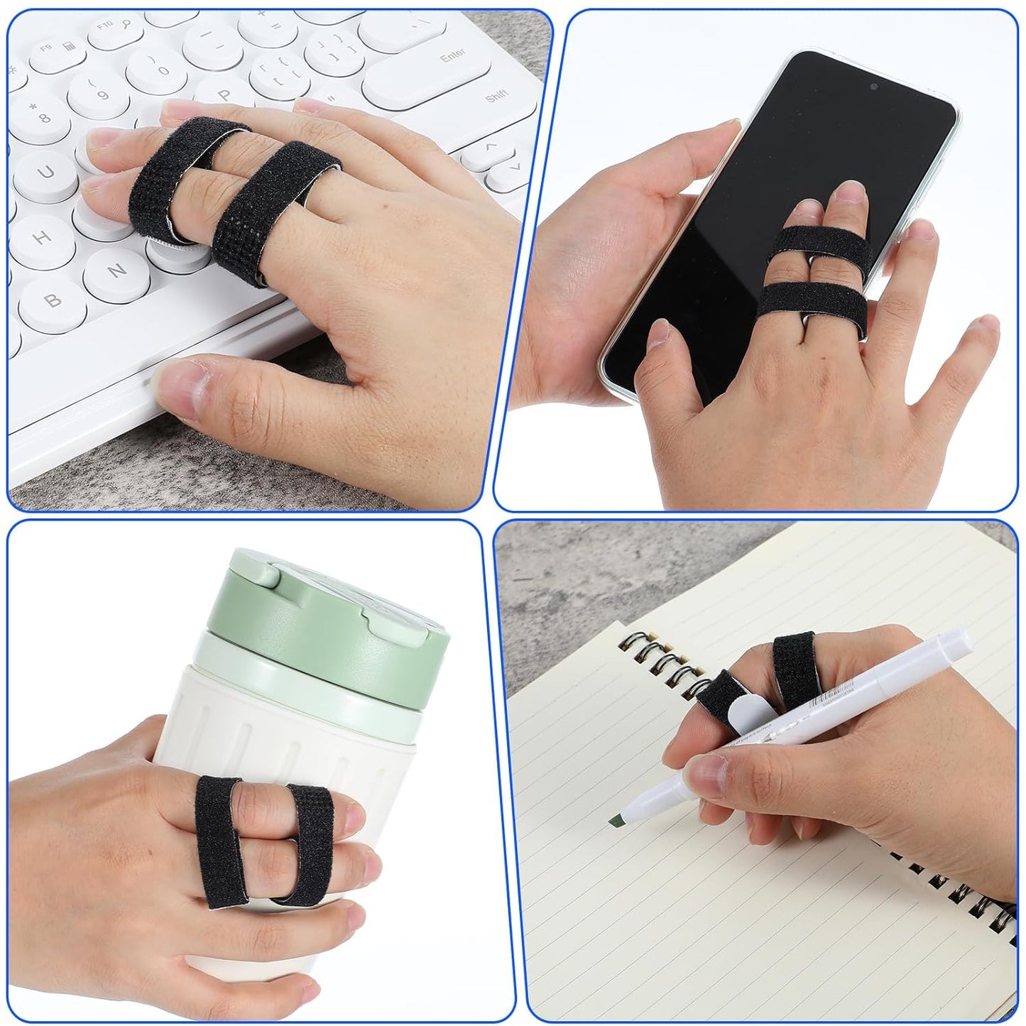 10 Pack Hook and Loop Finger Wrap, Washable and Reusable Buddy Straps for Fingers, Buddy Tape Finger Straps, Finger Buddy Straps for Injured Finger Support (Black)