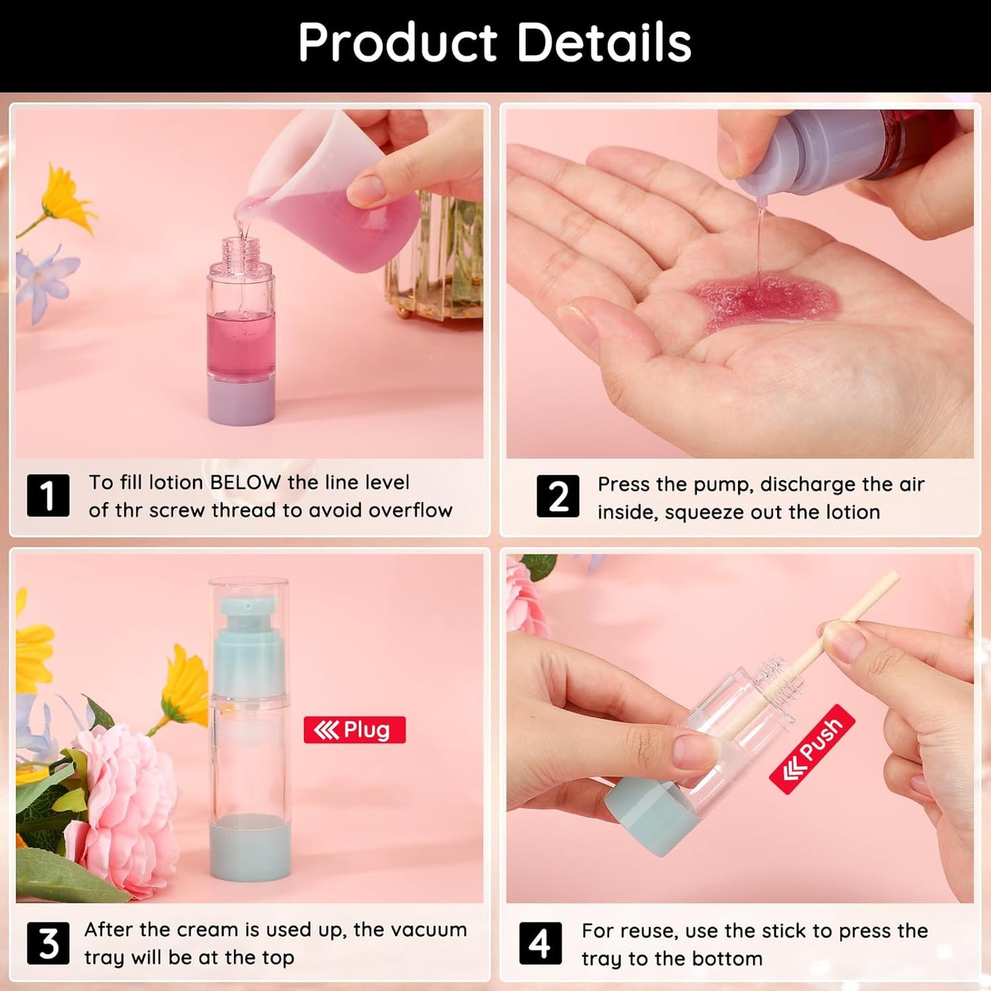 Segbeauty 1oz Small Airless Pump Dispenser Travel Bottles for Toiletries, 3pcs Refillable Travel Lotion Container for Liquids, 30ml Empty Vacuum Pump Bottles for Traveling, Cream Makeup Container