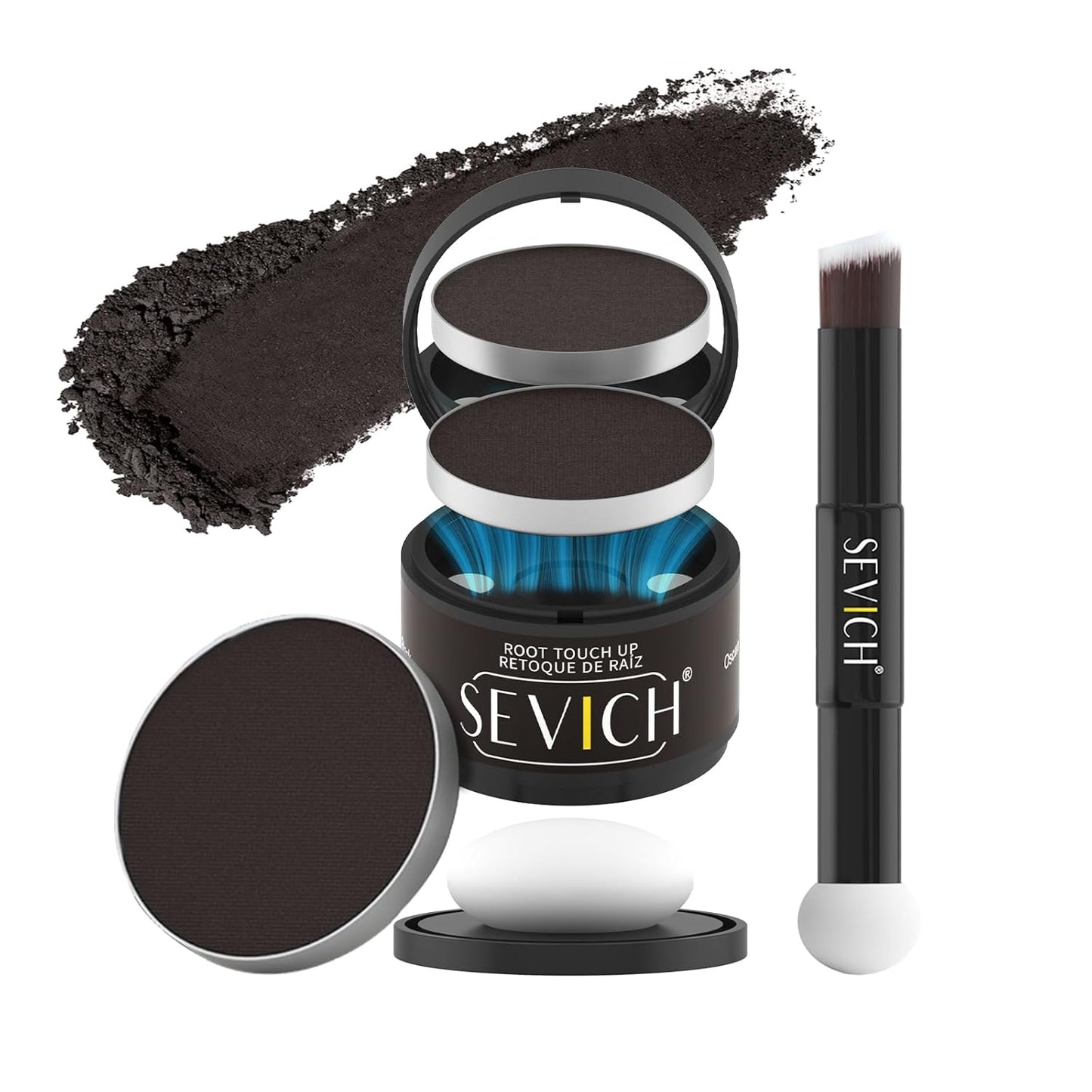 SEVICH Hairline Powder (Replaceable) With Brush & Root Touch-Up for Sparse Hairlines & Gray Coverage, Quick Hair Color Repair, Waterproof & Sweat-Proof, Travel-Friendly (Dark Brown)