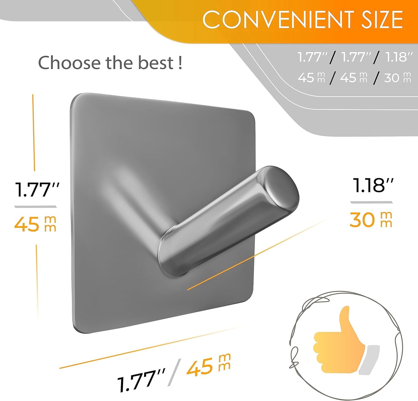 Brushed Nickel Self Adhesive Towel Hooks for Bathroom Wall Door Mounted - SUS304 Stainless Steel Strong Strips Stick on 3M Wall Hooks for Hanging Coat, Hat, Bag, Key, Jacket – 6 Pack