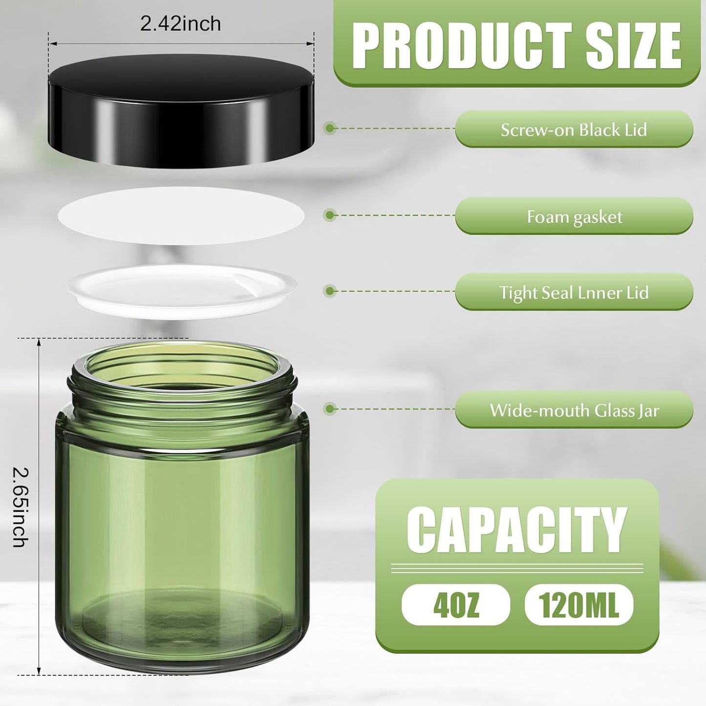 Norme 48 Pcs 4 oz Glass Jars with Lids Leakproof Round Airtight Empty Cosmetic Jars with Inner Liners Lid for Storing Lotions Powder Ointments Candle Making Tins (Olive Green)