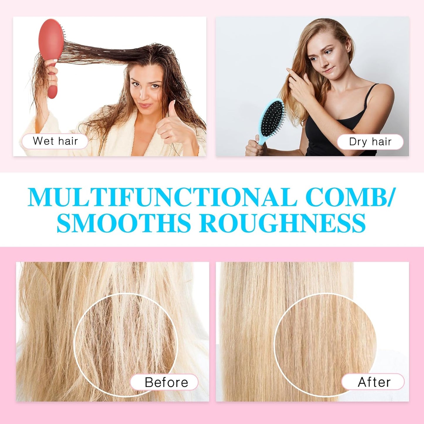 Nuenen 6 Pcs Wet Detangler Hair Brush Travel Dry Hair Brushes Detangling Hairbrush with Soft Bristles for Women Men Girls Boys(Fresh Color)