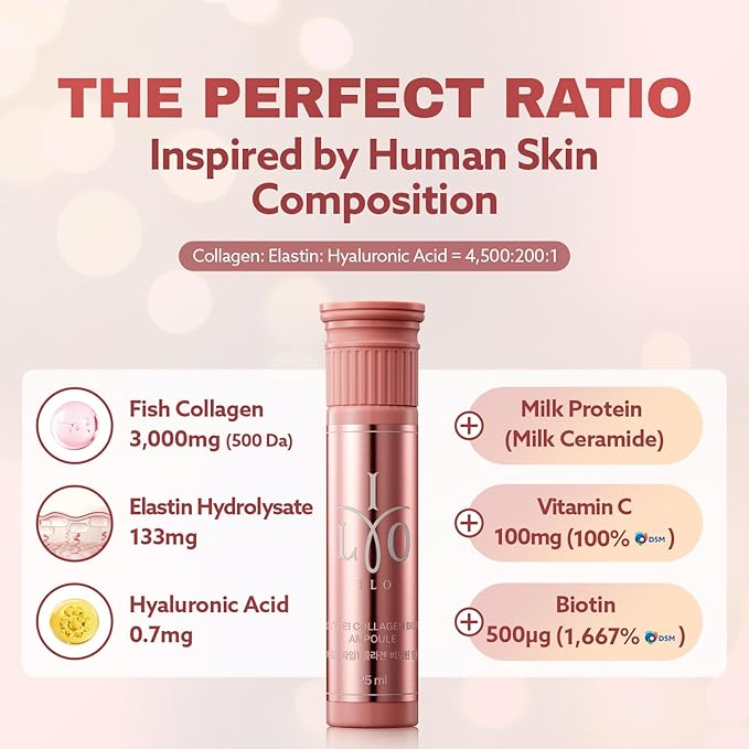 ILO Liquid Collagen Drink – 3,000mg Type 1 Marine Collagen with Biotin & Ceramide | Skin Glow & Hydration | Orange Flavor | 8 Bottles – Korean Beauty Supplement